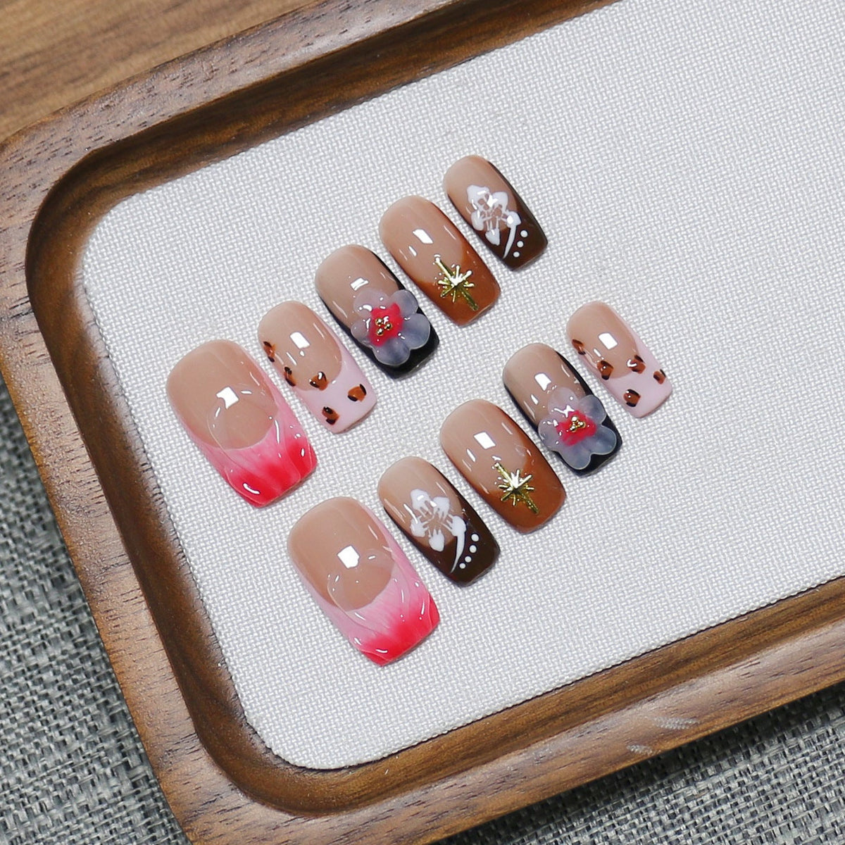 Autumn Bloom: "Crimson Petal" – Square Press-On Nails