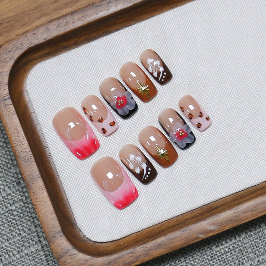 Autumn Bloom: "Crimson Petal" – Square Press-On Nails