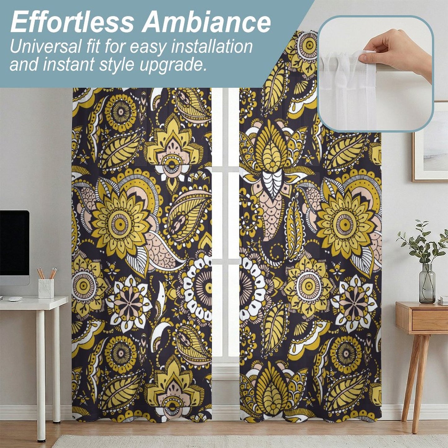 Sheer Curtain Black, White and Yellow