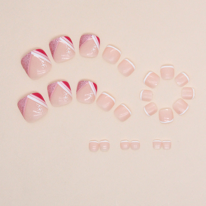 Press-on toenails triangle French flash powder summer manicure sweet spice girl special Press-on toenails nail – Image 4