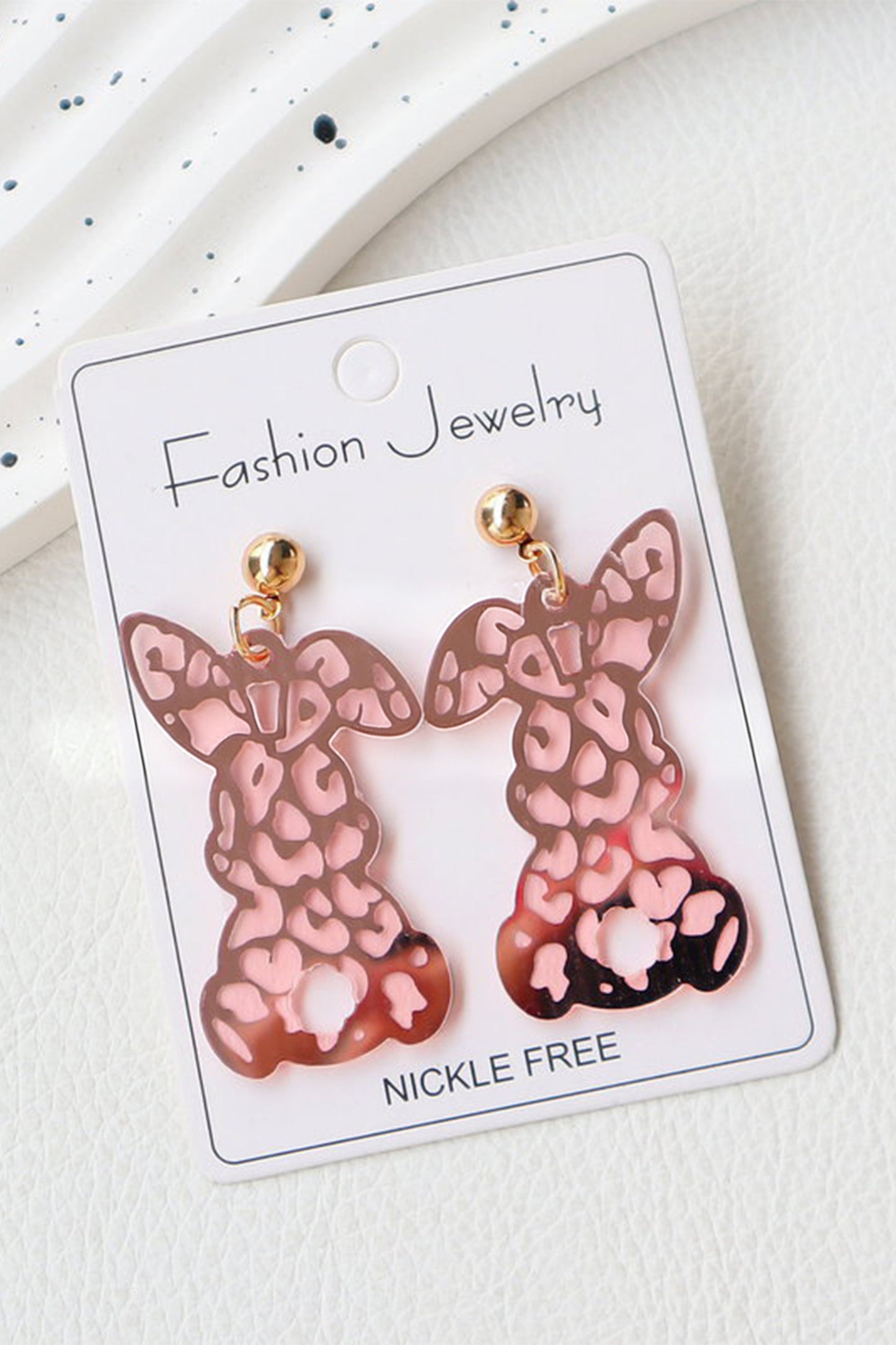 Pink Leopard Bunny Acrylic Earrings
