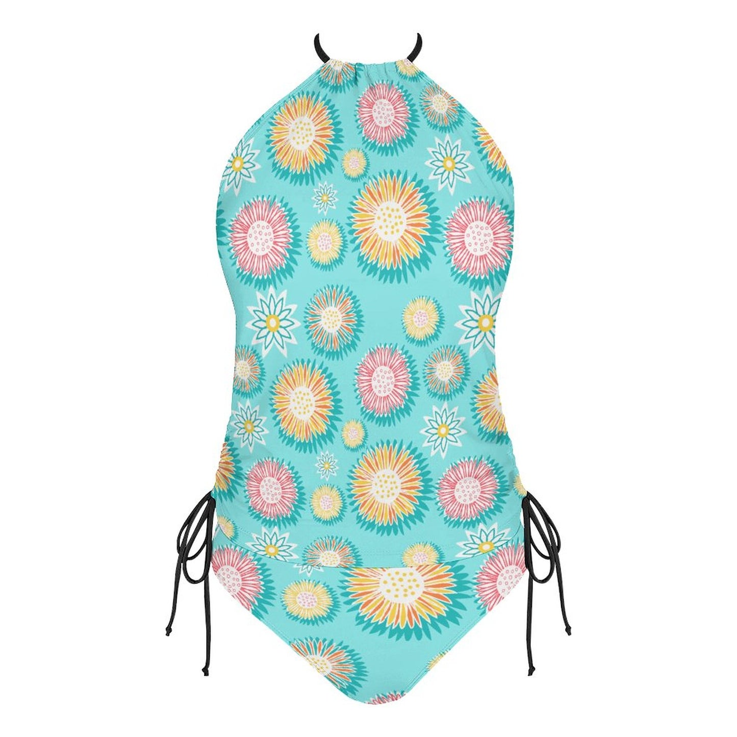 2-Piece Women's Tankini Set with High Neck Halter Top Teal