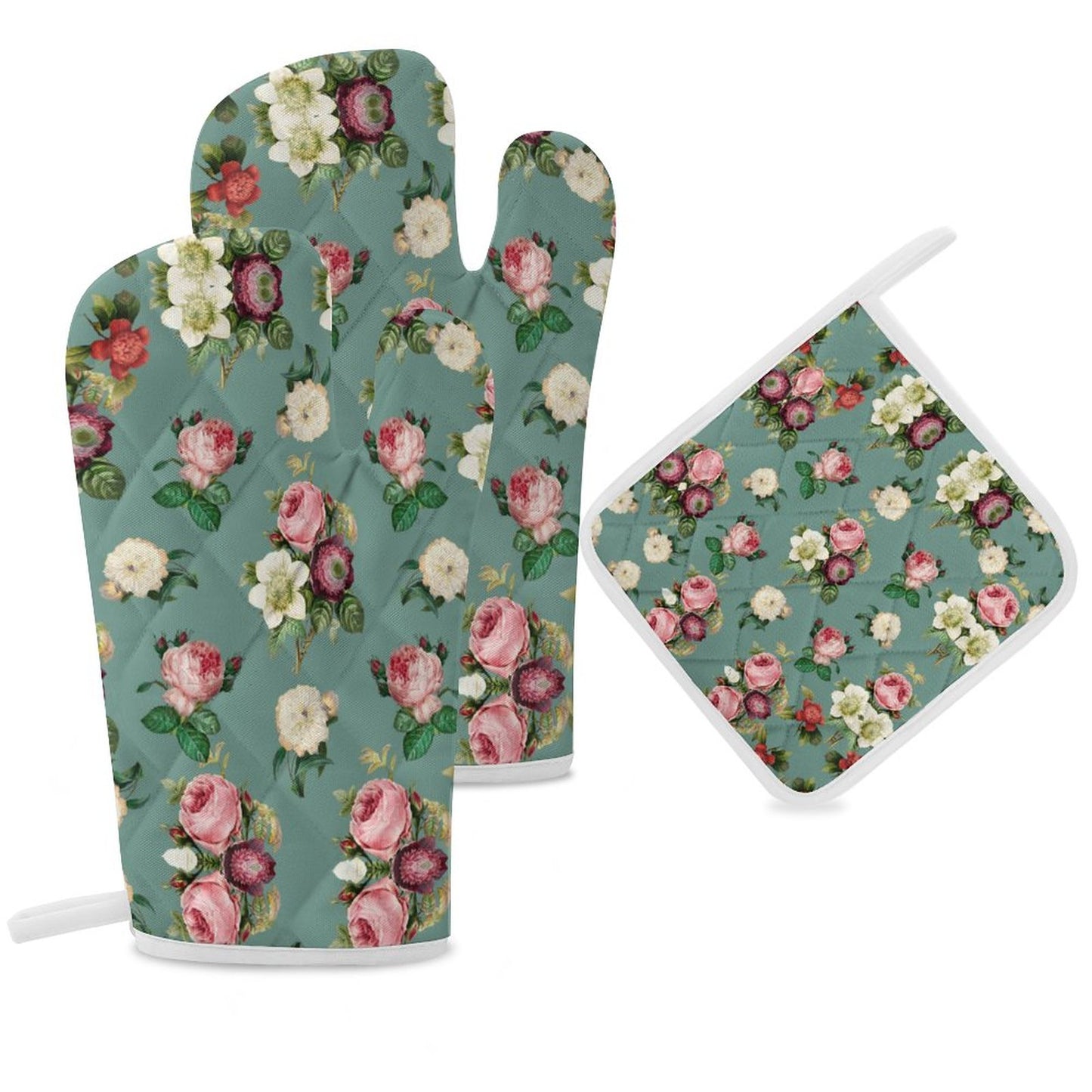 Oven Mitts & Pot Holder Set of 3 Flowers