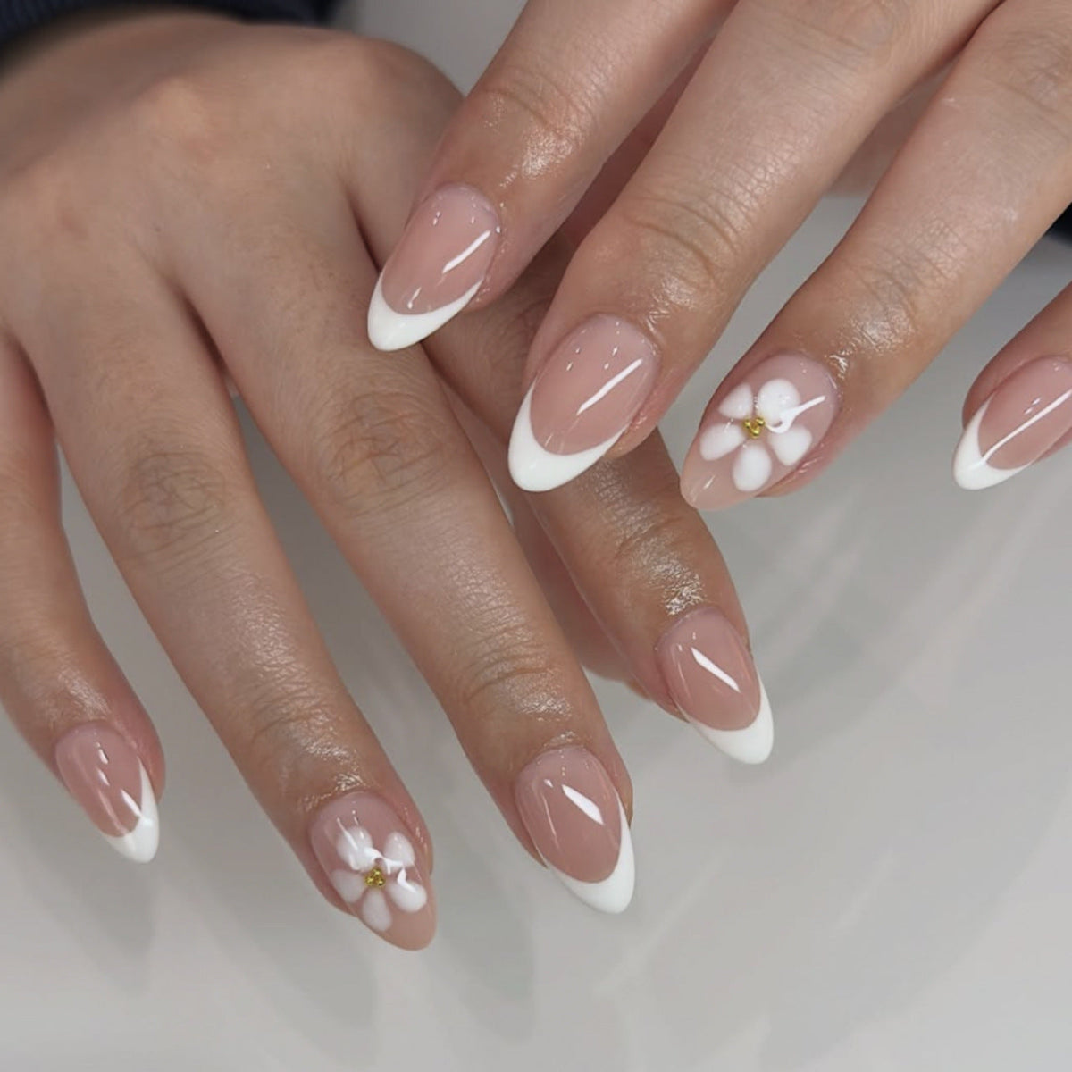 French Minimalist Nude Pink Almond Short Press On Nails