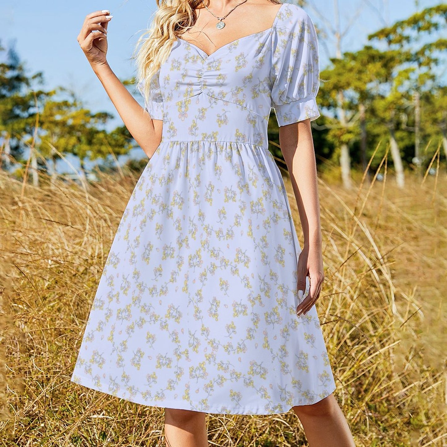 Short Sleeve V Neck Lovely Dress