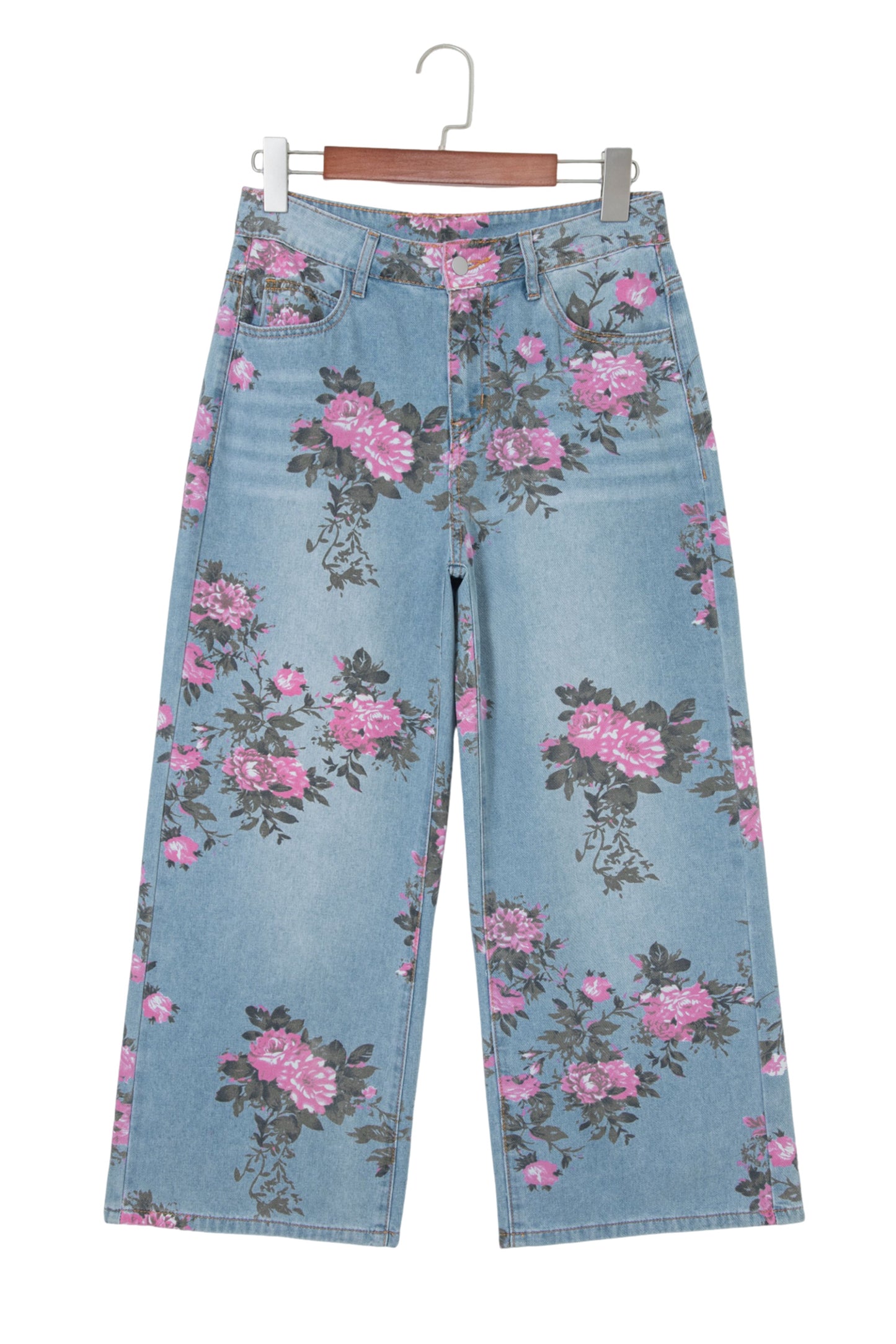Sky Blue Garden Floral Print Bootcut Jeans