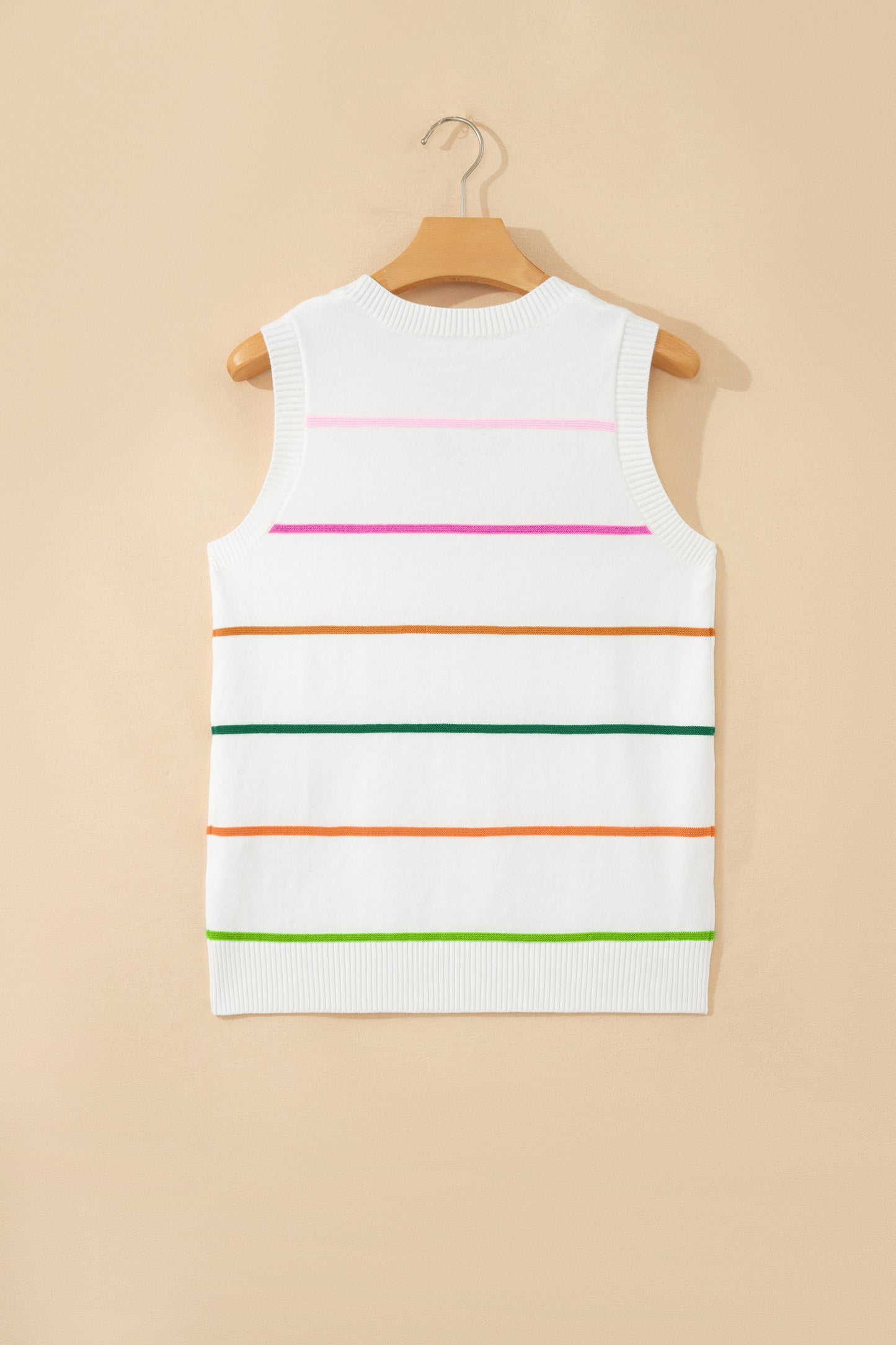 White Stripe Round Neck Knitted Sweater Tank