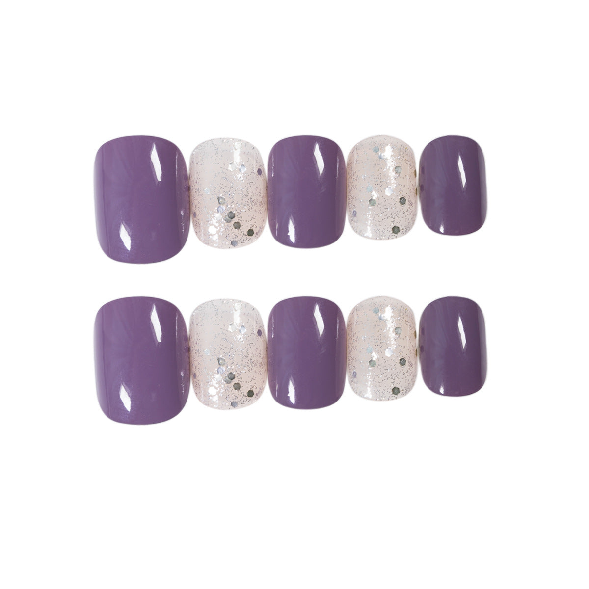 Rattan Purple Glitter Short Wear Nail Finished Fake Nail Nail Patch Nail Patch Waterproof Removable Nail Patch – Image 5
