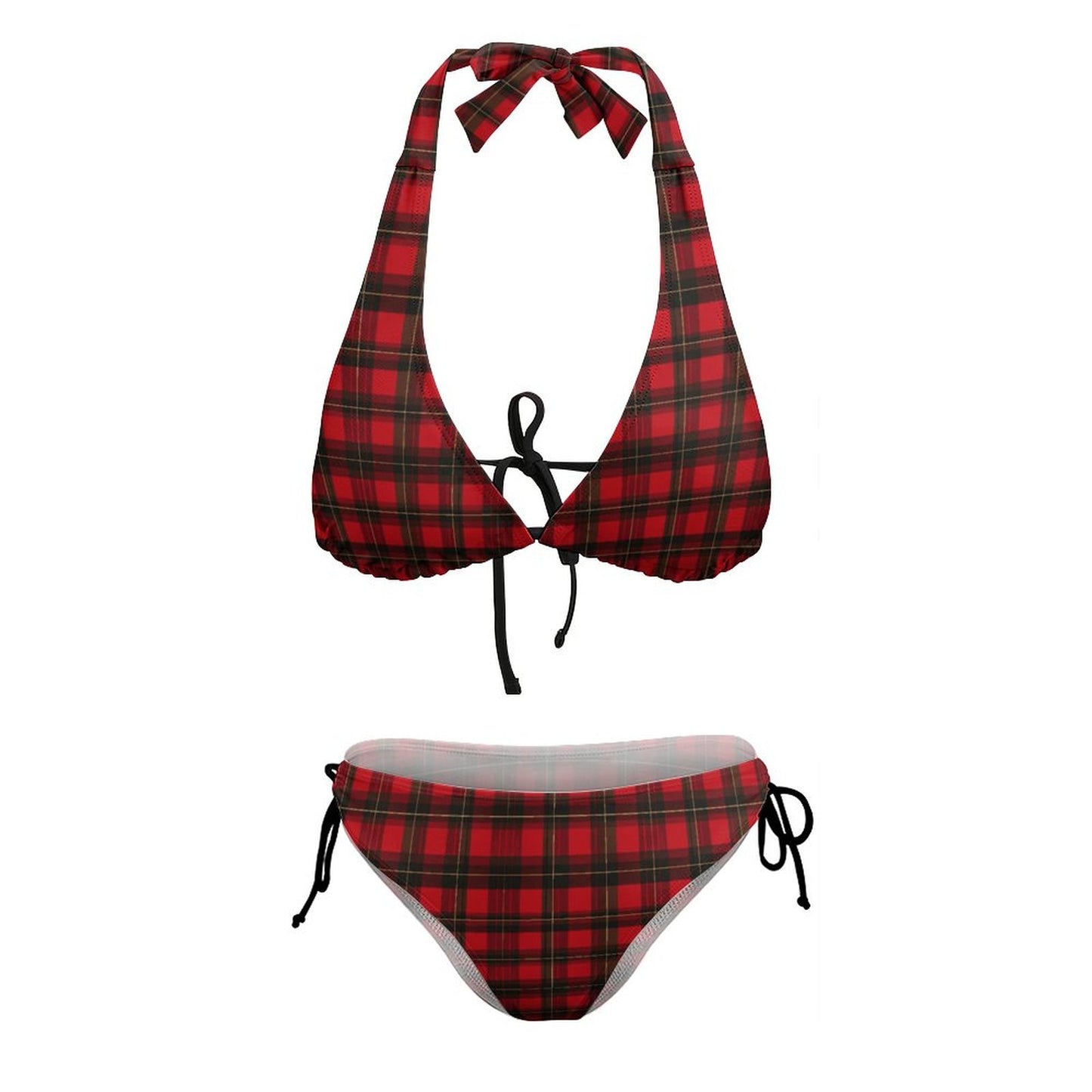Two Piece Halter Swimsuit Red and Black Plaid