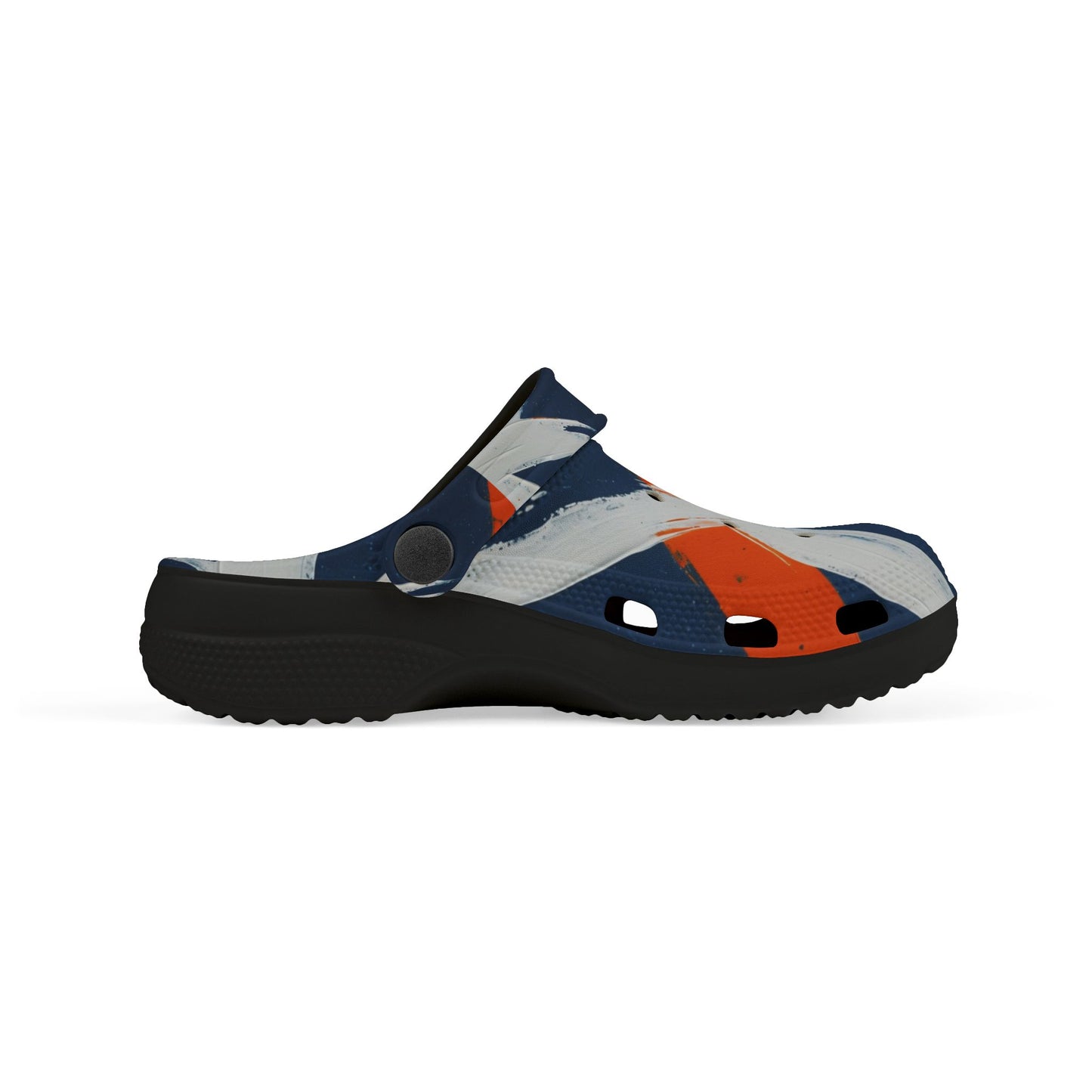 Kids Abstract Navy & Orange EVA Foam Clogs — Slip-On Summer Sandals