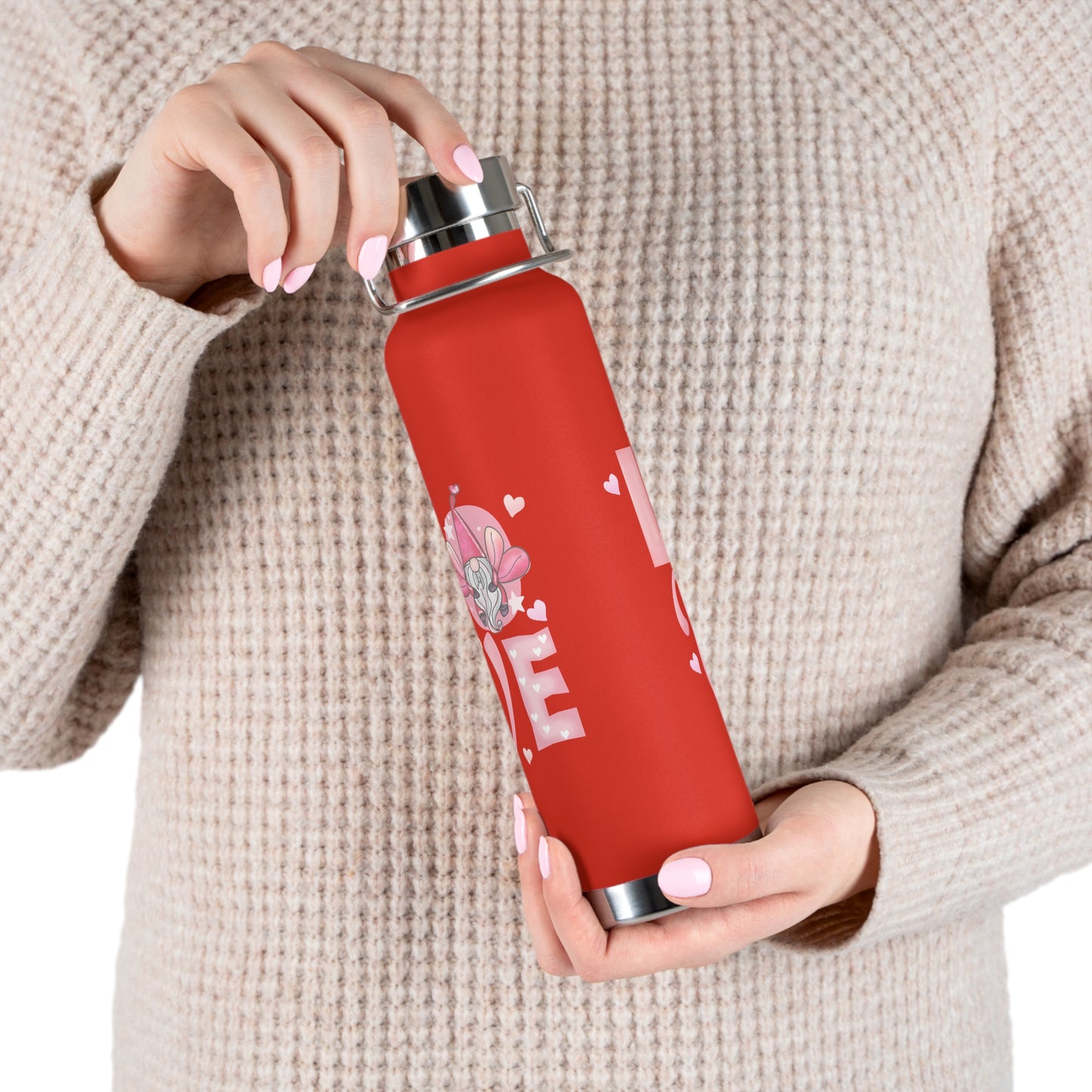 22oz Insulated Bottle — Red 'LOVE' Floral Valentine Water Bottle