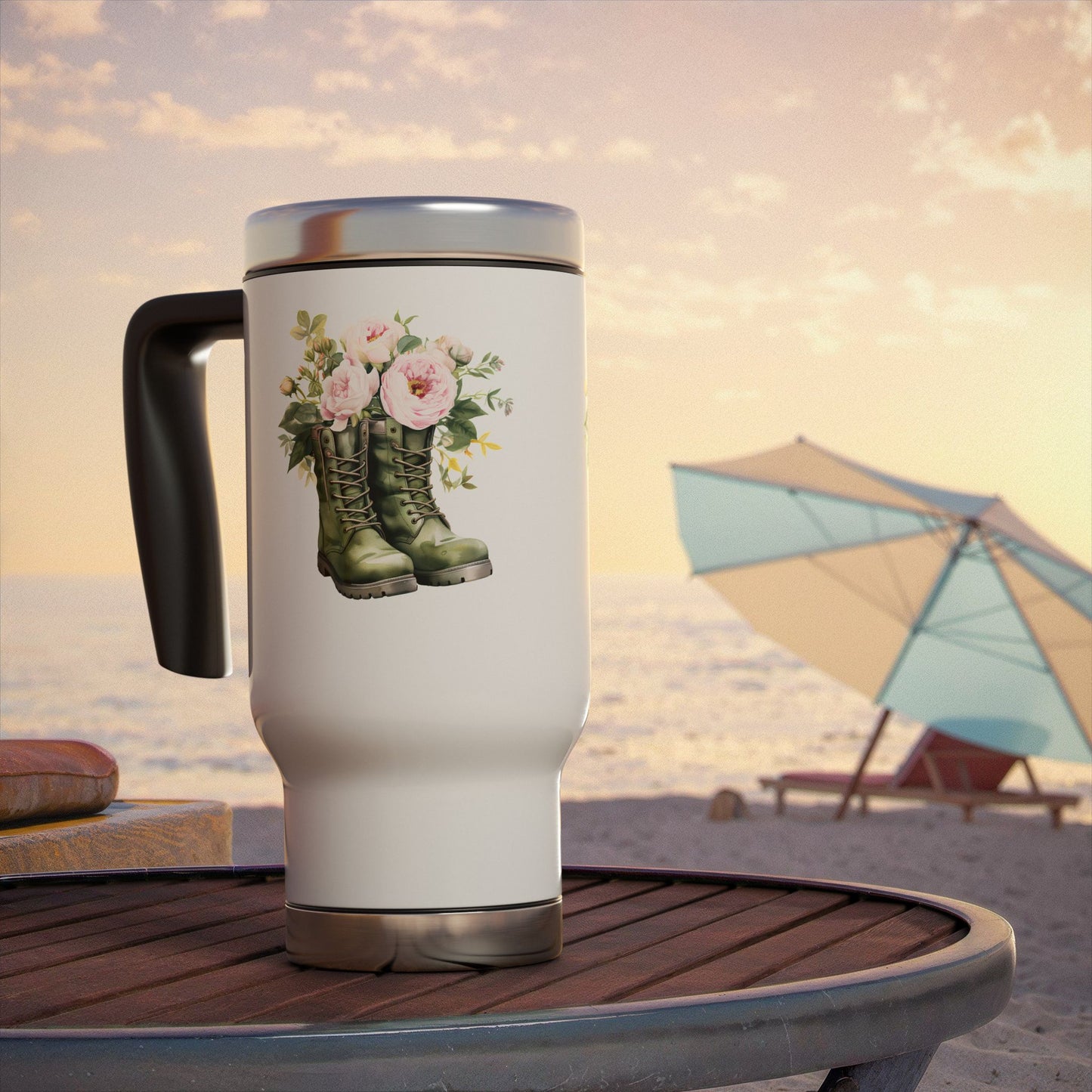 Floral Combat Boots Travel Mug — 14 oz Stainless Steel Insulated Tumbler