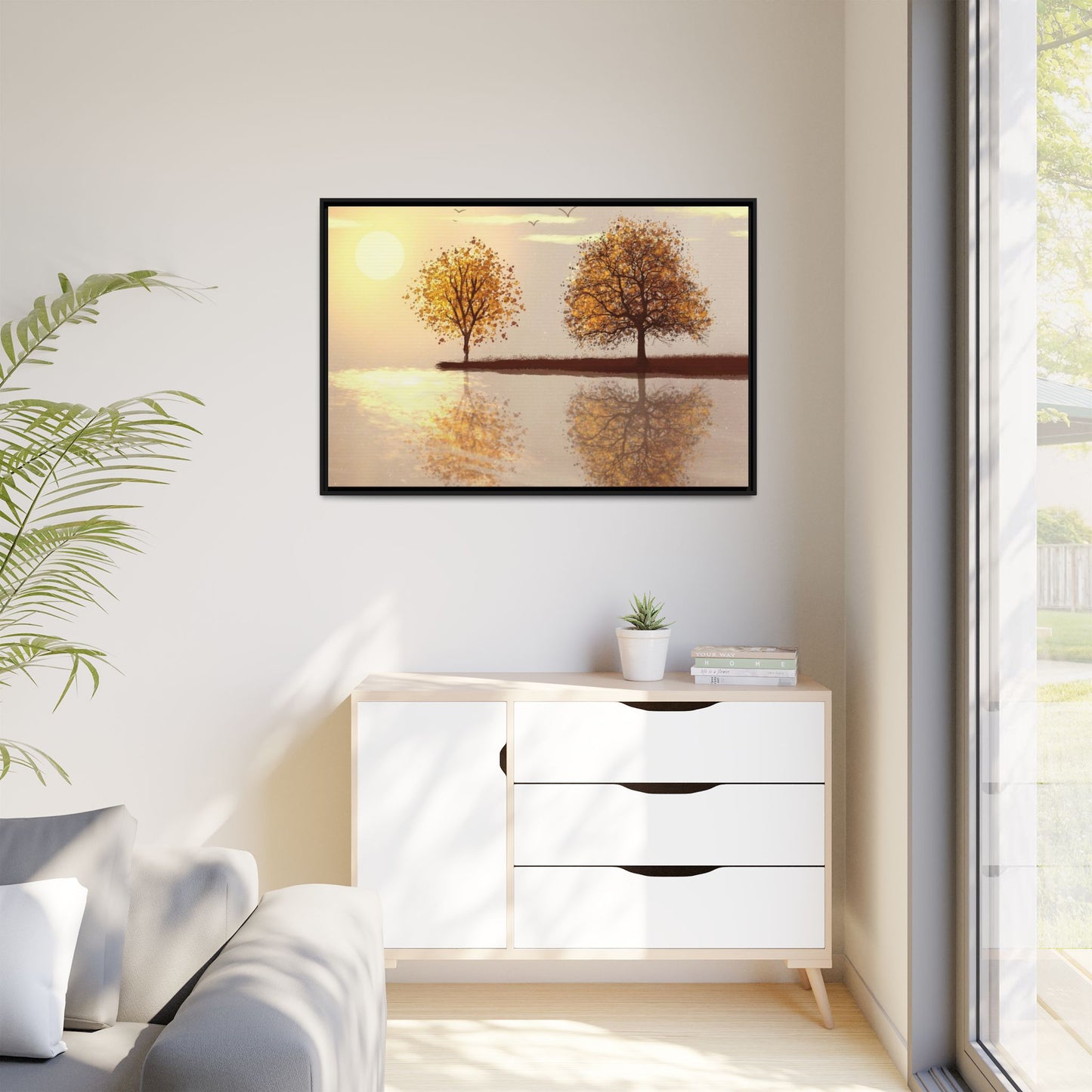 Framed Matte Canvas Wall Art — Golden Autumn Trees Reflection