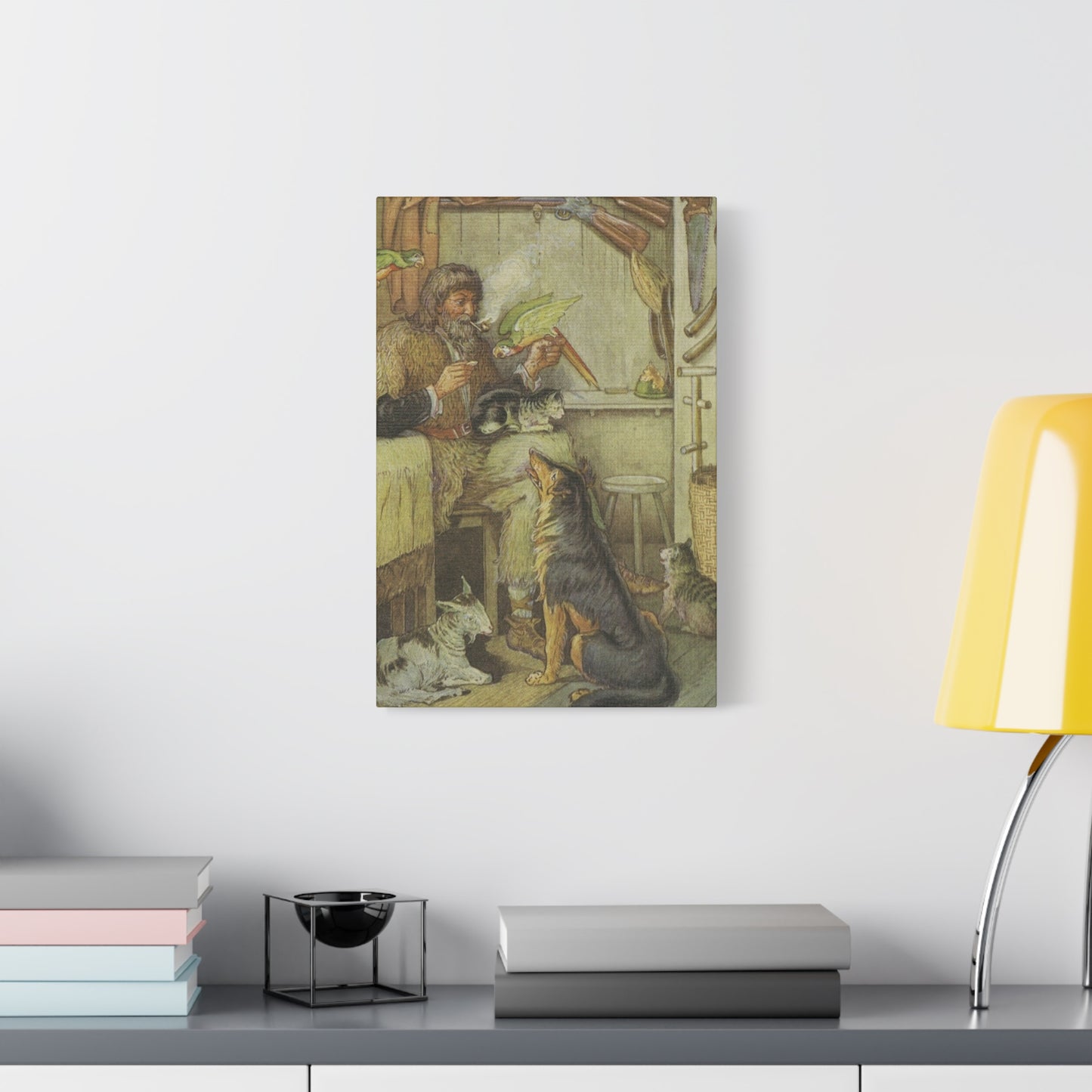Vintage Cottage Animal Illustration Matte Canvas Print