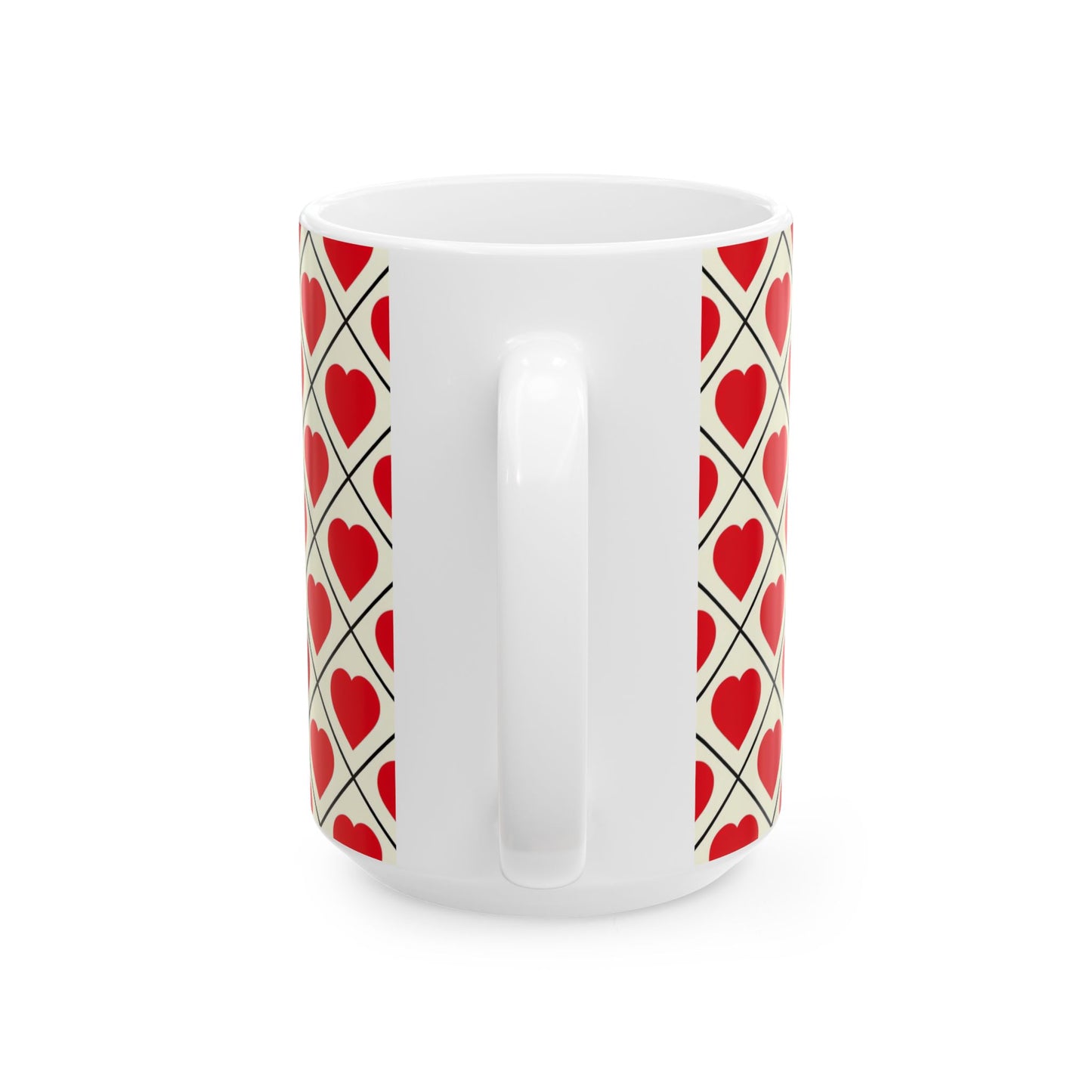 Heart Pattern Ceramic Mug – Red Hearts Grid Coffee Cup (11oz, 15oz)