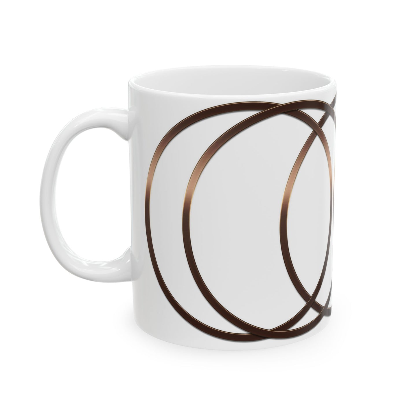 Modern Geometric Ceramic Mug — Bronze Interlocking Circle Pattern (11oz & 15oz)