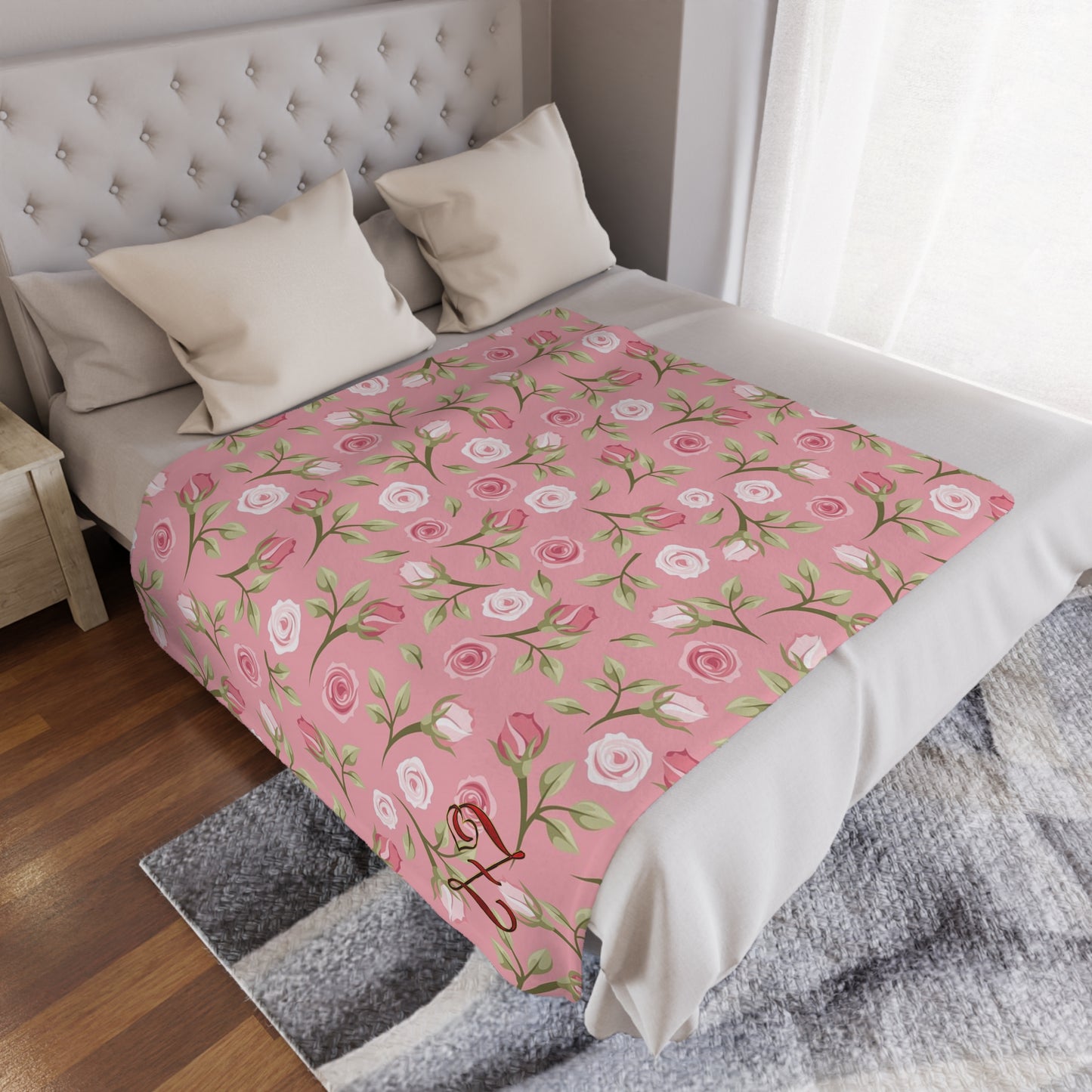 Pink Rose Floral Minky Blanket — Soft Monogrammed "Z" Throw for Nursery, Baby Shower & Gift
