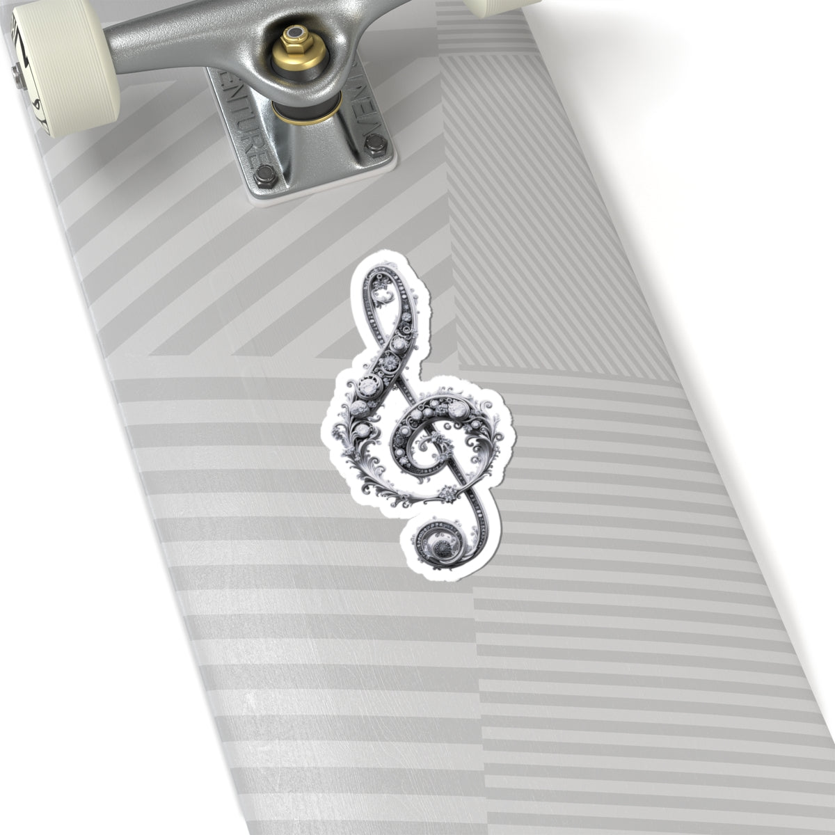 Ornate Treble Clef Kiss-Cut Sticker — Decorative Music Note Decal for Laptops & Instruments