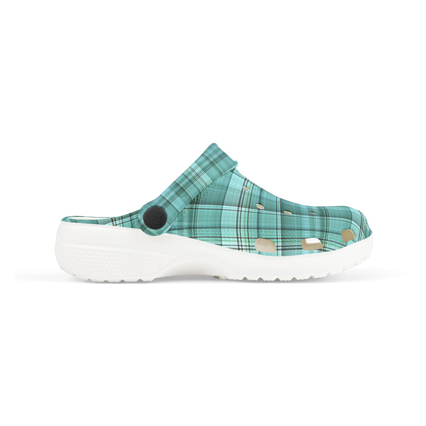 Kids Teal Plaid EVA Foam Clogs — Lightweight Slip-On Sandals for Toddlers & Children