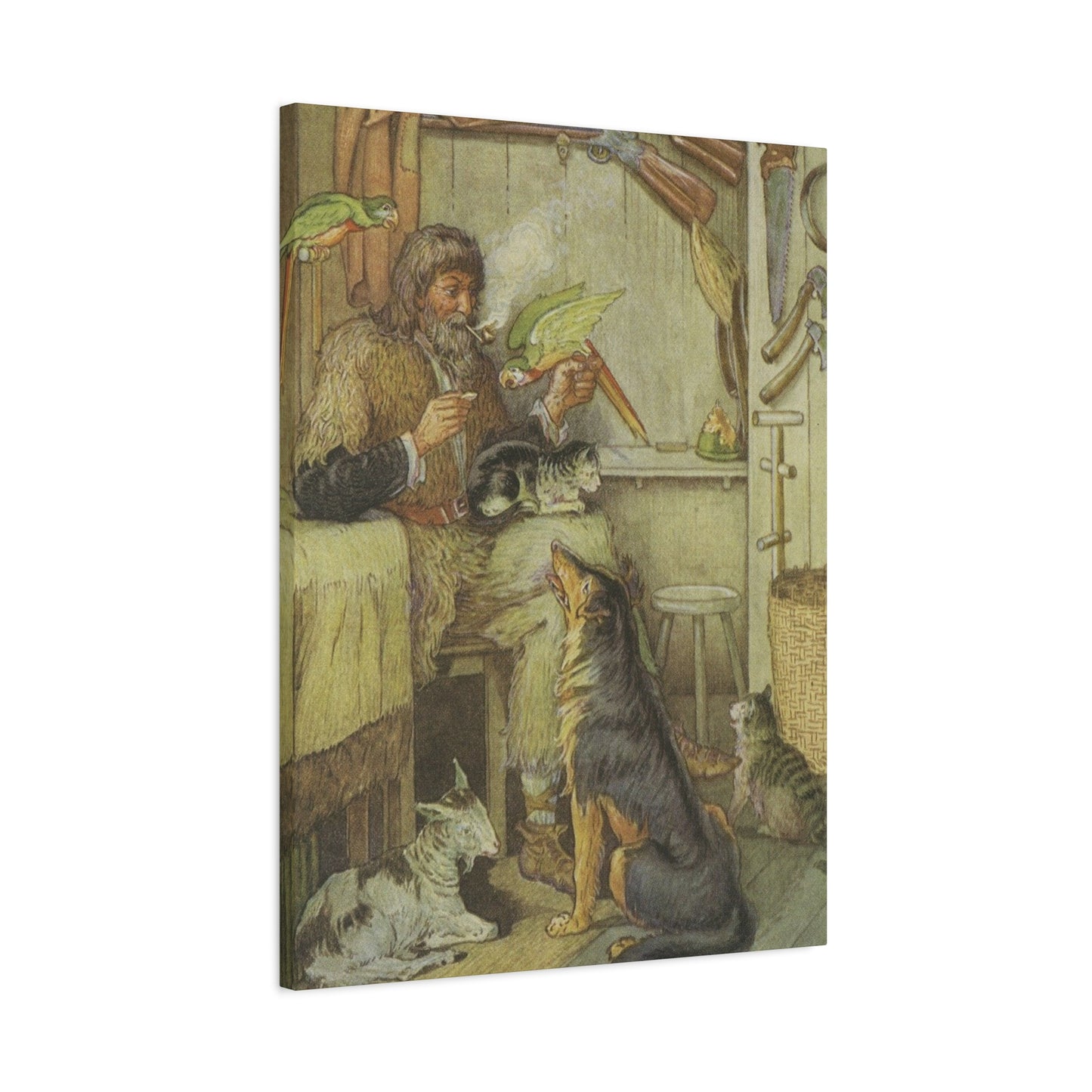 Vintage Cottage Animal Illustration Matte Canvas Print