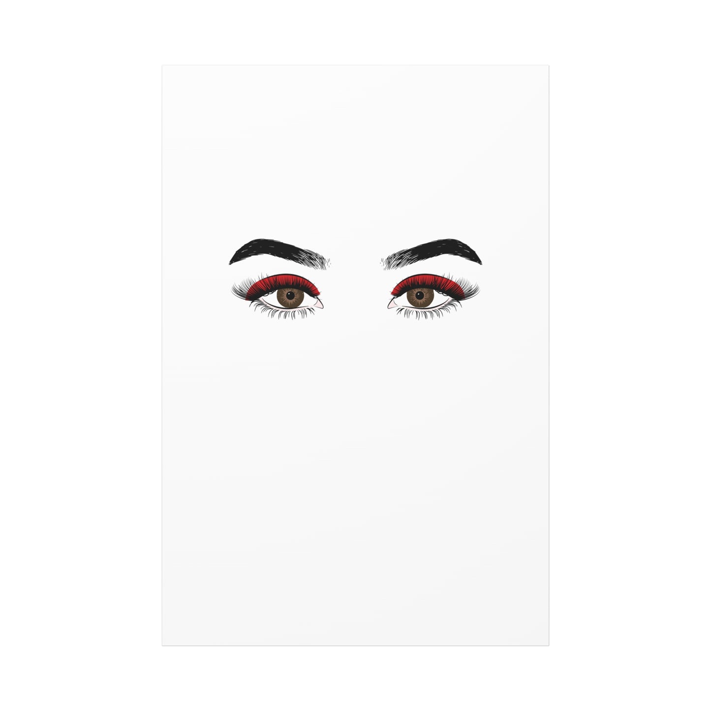 Glam Eyes Matte Canvas Wall Art — Brown Eyes with Red Lashes