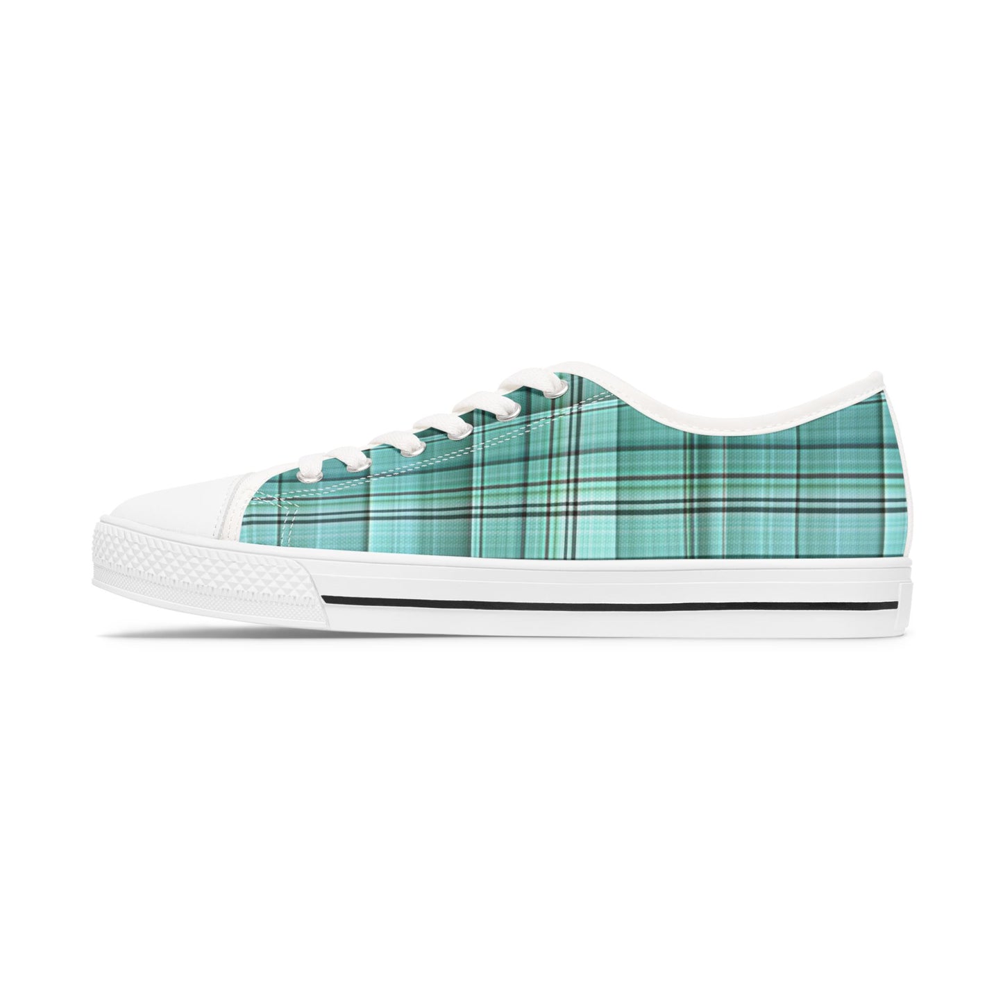 Teal Plaid Women's Low Top Sneakers — Casual Retro Style for Everyday Wear