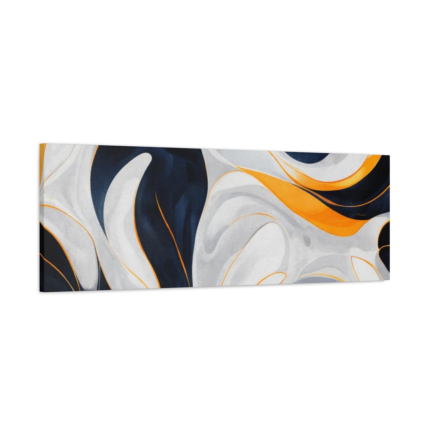 Abstract Fluid Art Matte Canvas Print — Navy, Gold & White Stretched Wall Art
