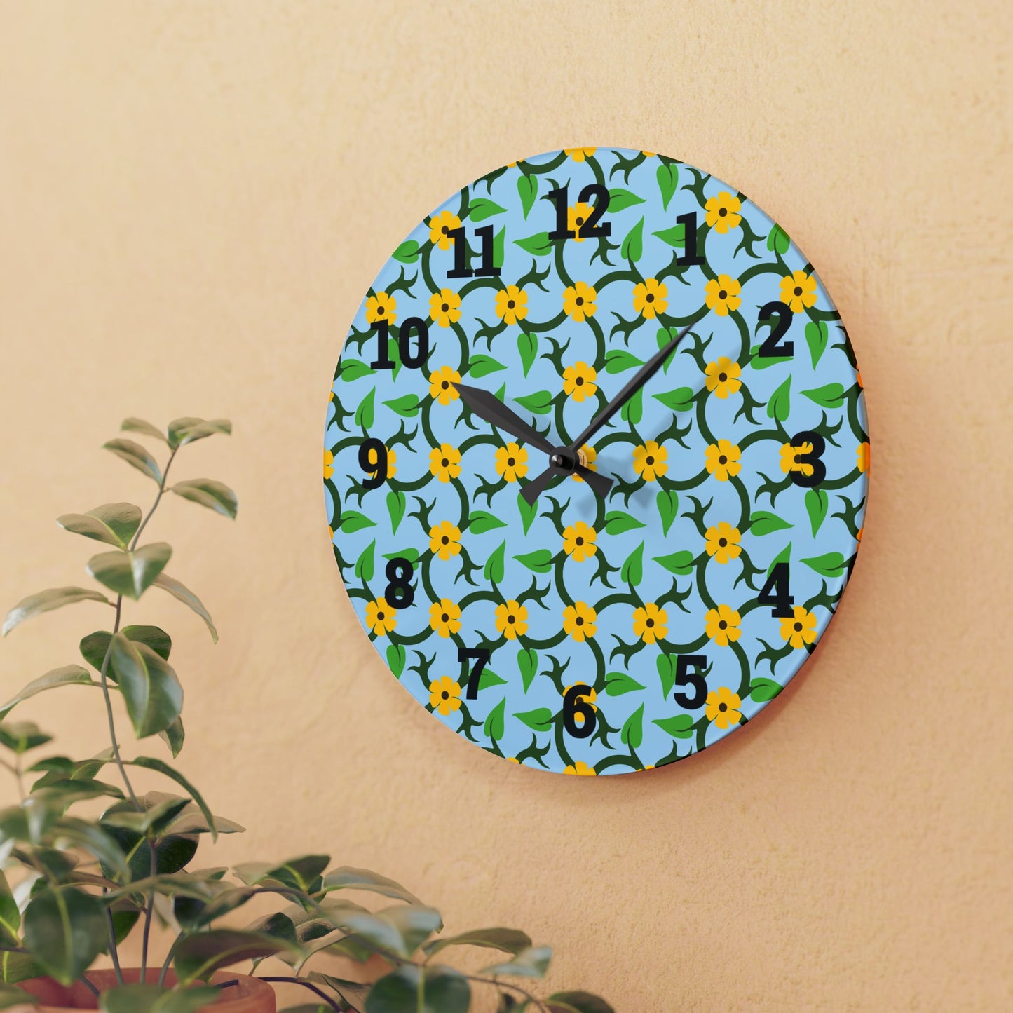 Vibrant Floral Acrylic Wall Clock, Modern Home Decor, Kitchen Wall Art