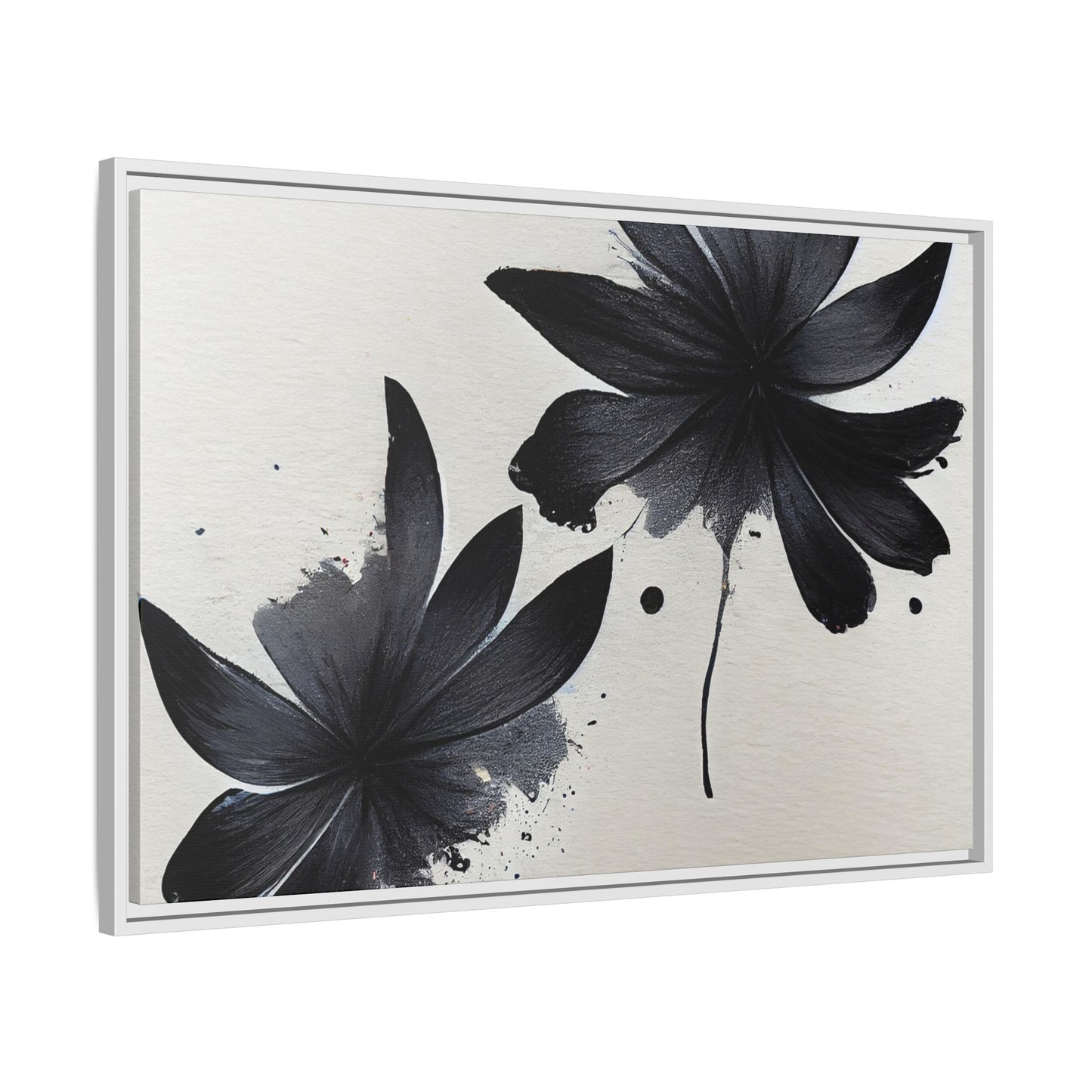 Framed Black Floral Matte Canvas Wall Art — Monochrome Botanical Print