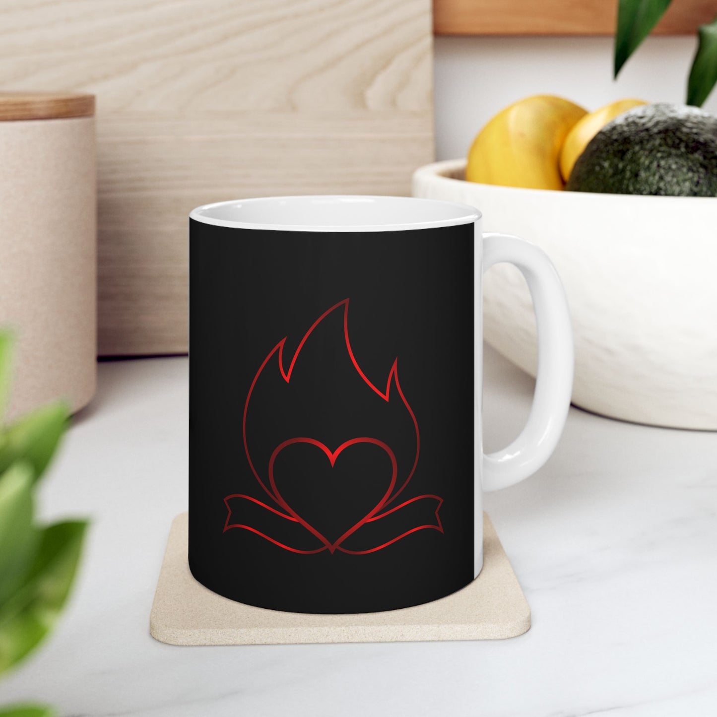 Black Cat Outline Ceramic Mug – Minimal Red Cat Design, 11oz & 15oz