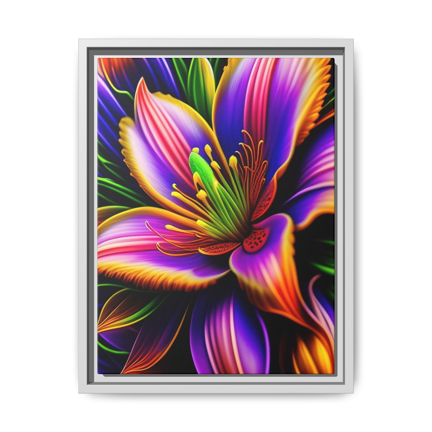 Vibrant Neon Floral Matte Canvas Print — Framed Wall Art