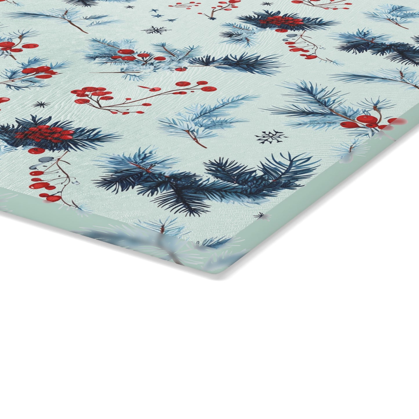 Winter Berries Glass Cutting Board — Festive Pine & Holly Kitchen Cutting Board