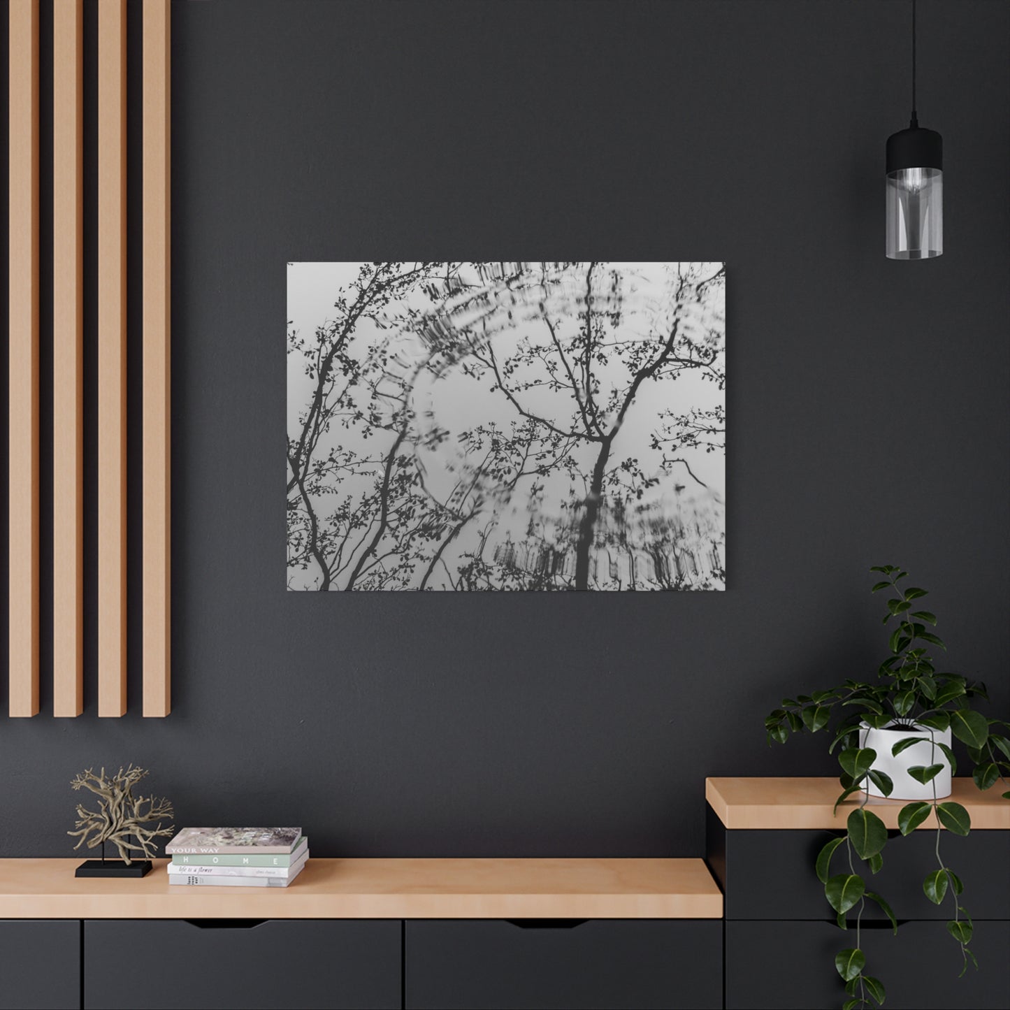 Canvas Wall Art — Monochrome Blurred Ferris Wheel with Tree Silhouettes