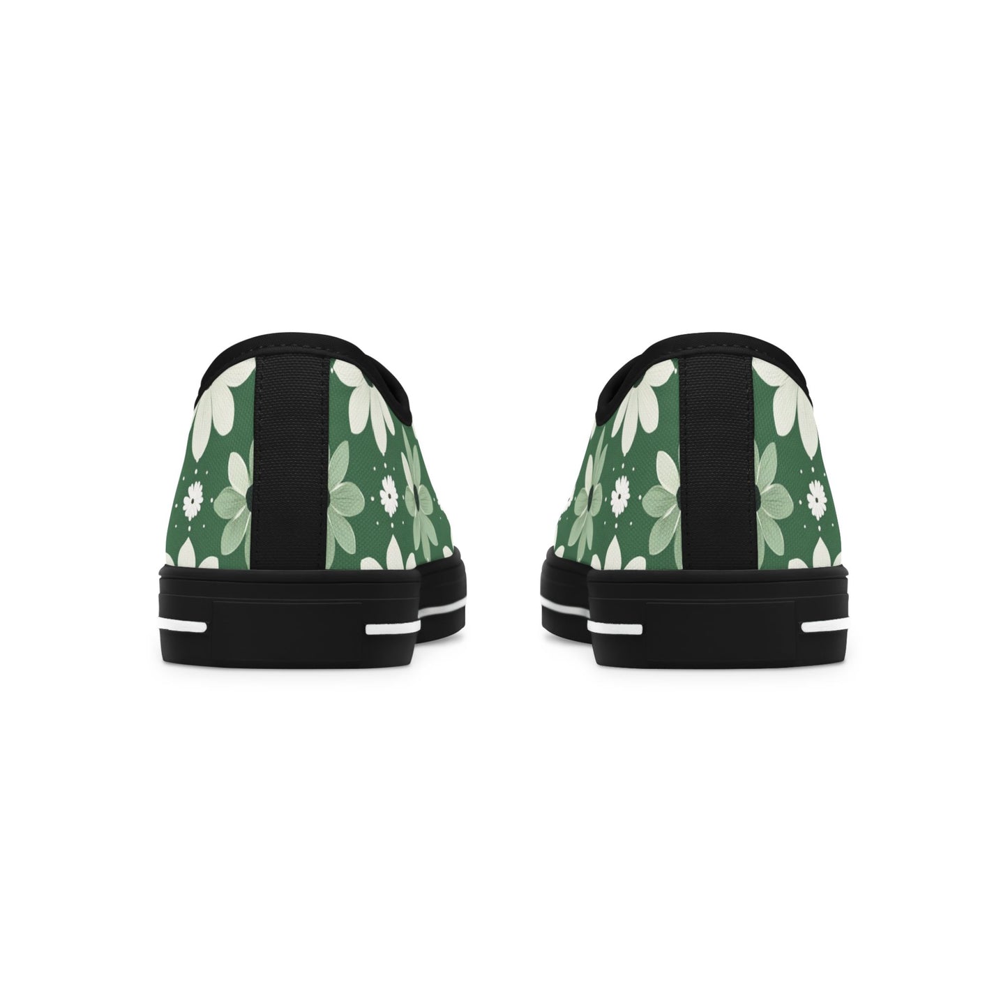 Floral Green Daisy Low Top Sneakers — Casual Garden Print Shoes