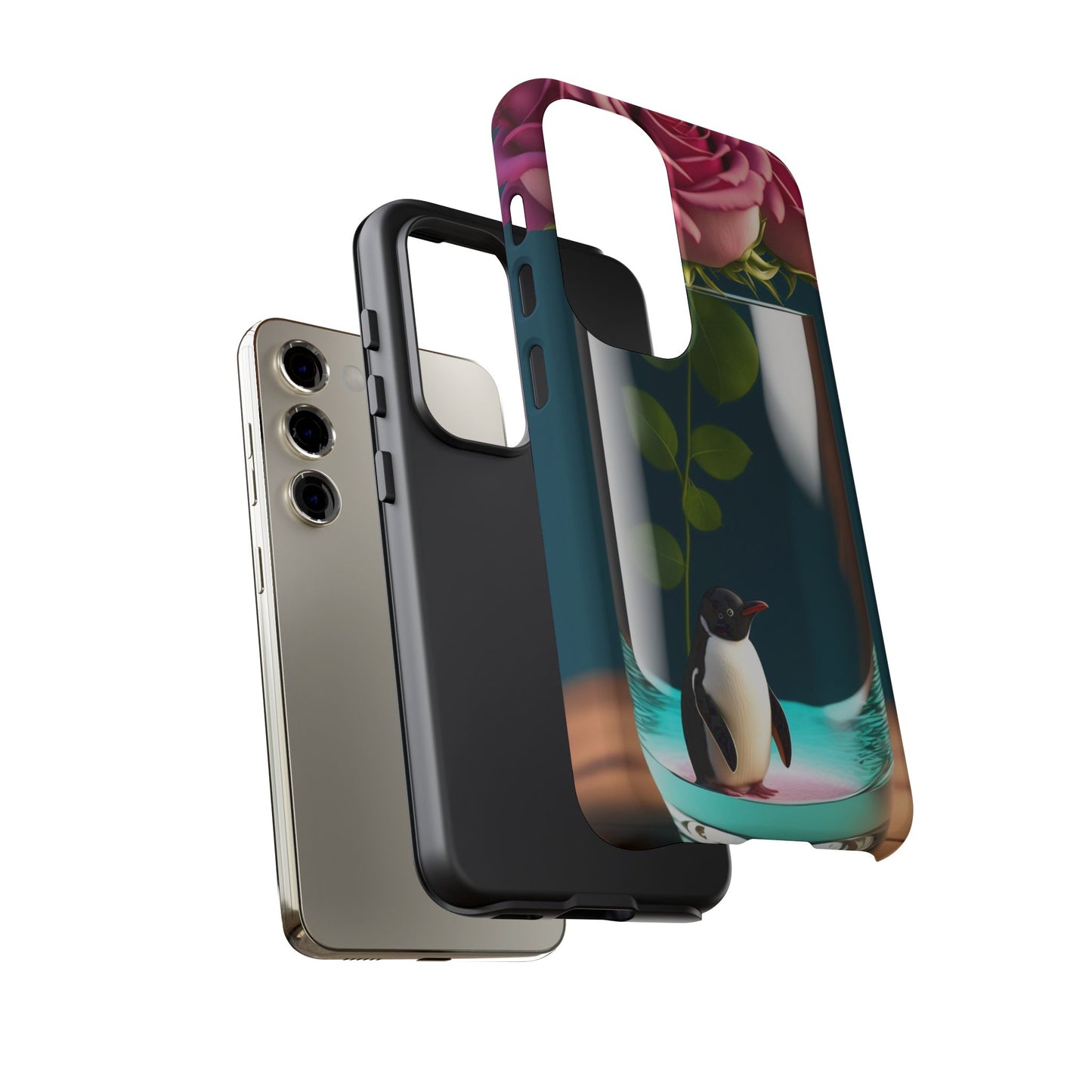 Penguin in a Glass Floral Tough Phone Case — Cute Protective Phone Cover