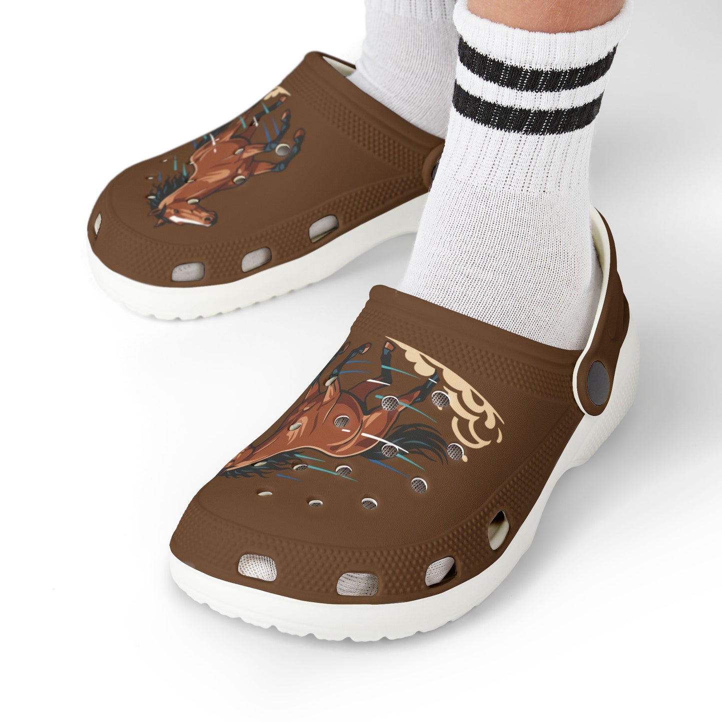 Kids Horse Print Foam Clogs — Brown EVA Slip-On Sandals for Children