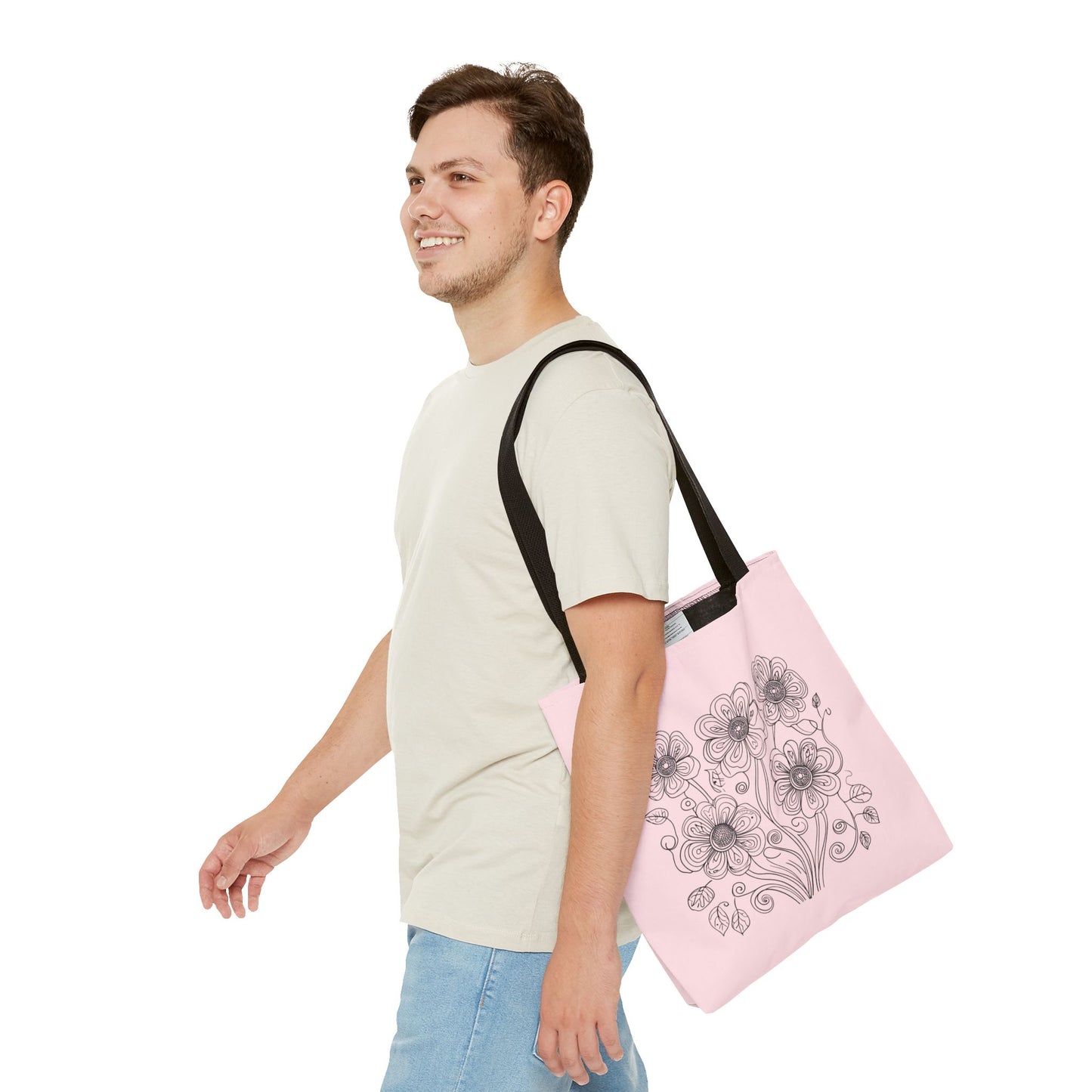Floral Doodle Pink Tote Bag — Hand-Drawn Flower Design