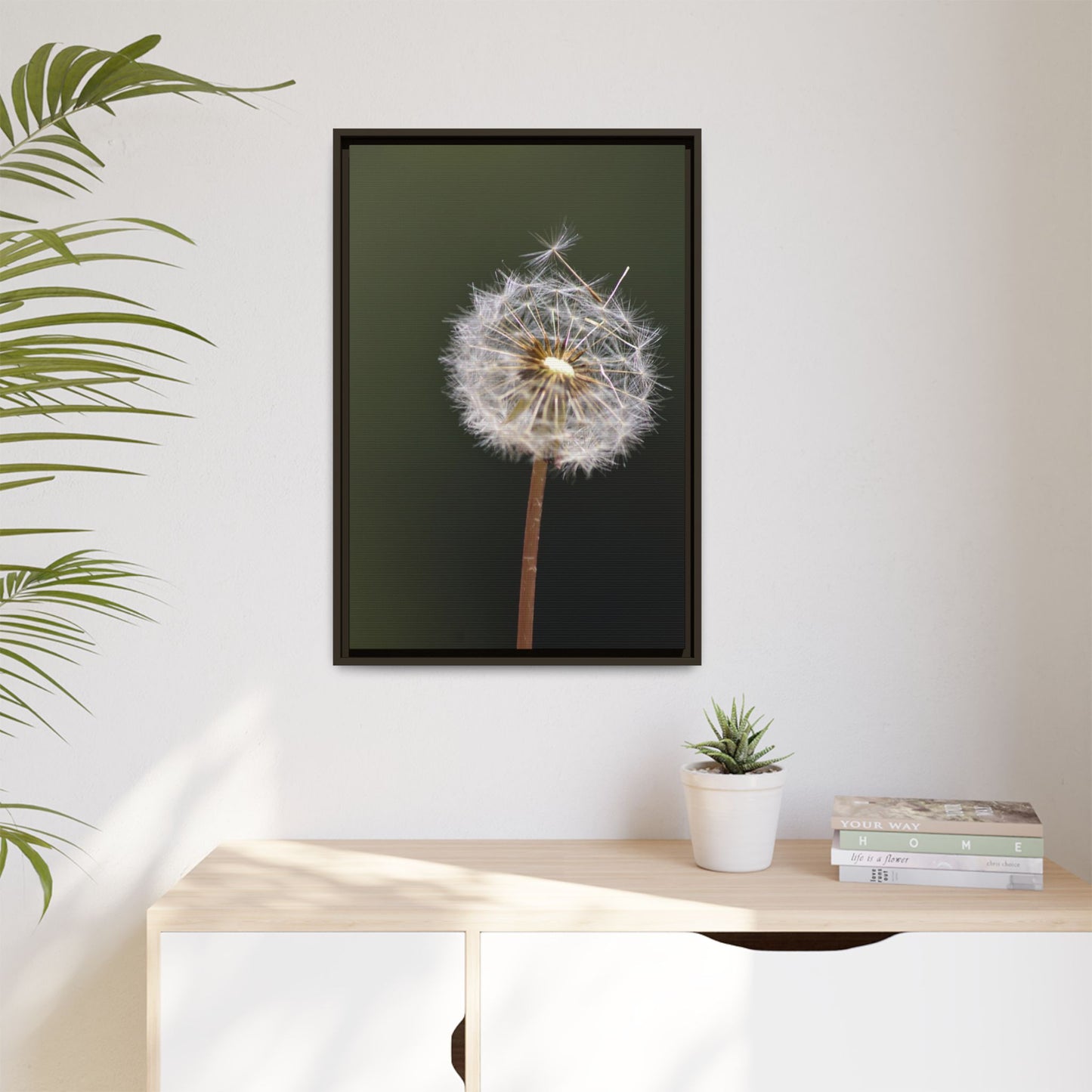 Framed Dandelion Canvas Print — Matte Botanical Wall Art