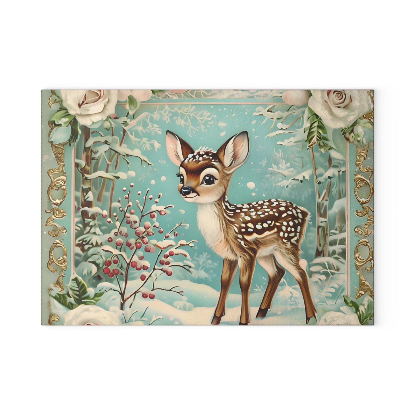 Winter Forest Deer Glass Cutting Board, Kitchen Décor, Unique Gift, Holiday Entertaining, Rustic Home Decor, Woodland Animal Design