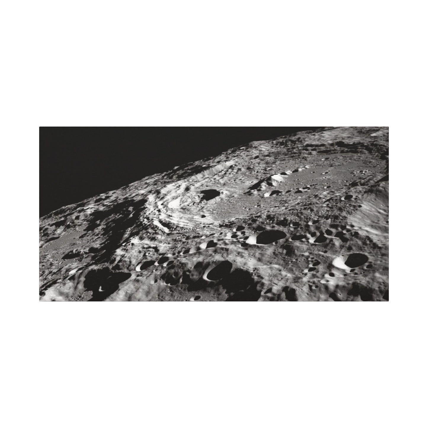 Lunar Surface Matte Canvas Print — Black & White Moon Crater Wall Art