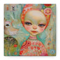Whimsical Girl & Bird Matte Canvas Wall Art — Stretched Decorative Painting