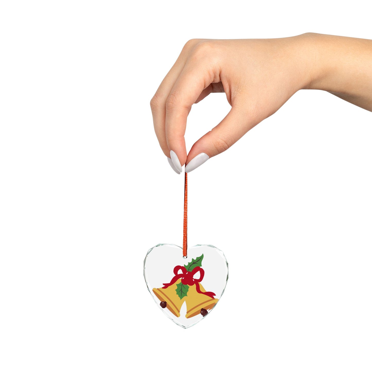 Heart Crystal Ornament – Festive Christmas Bells with Holly Holiday Decoration