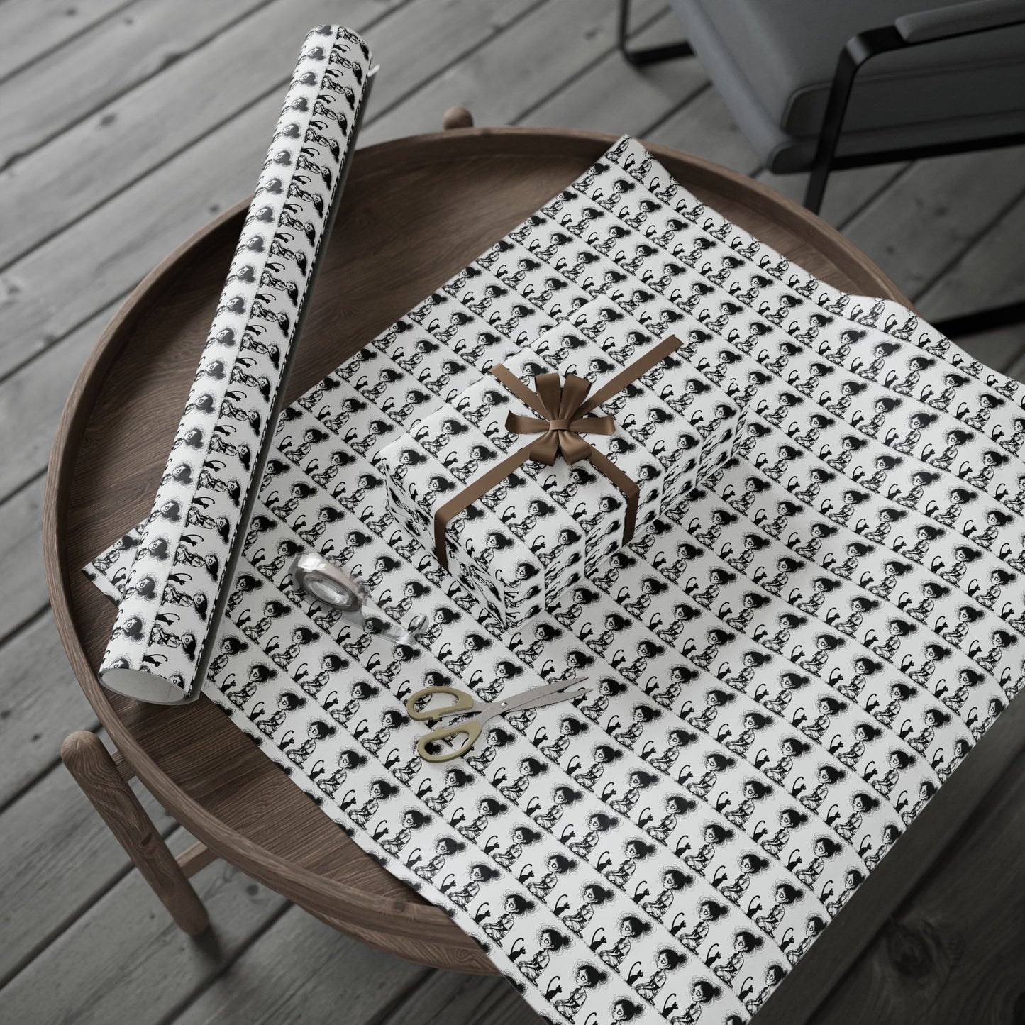 Wrapping Paper Roll — Black & White Repeating Eye Pattern