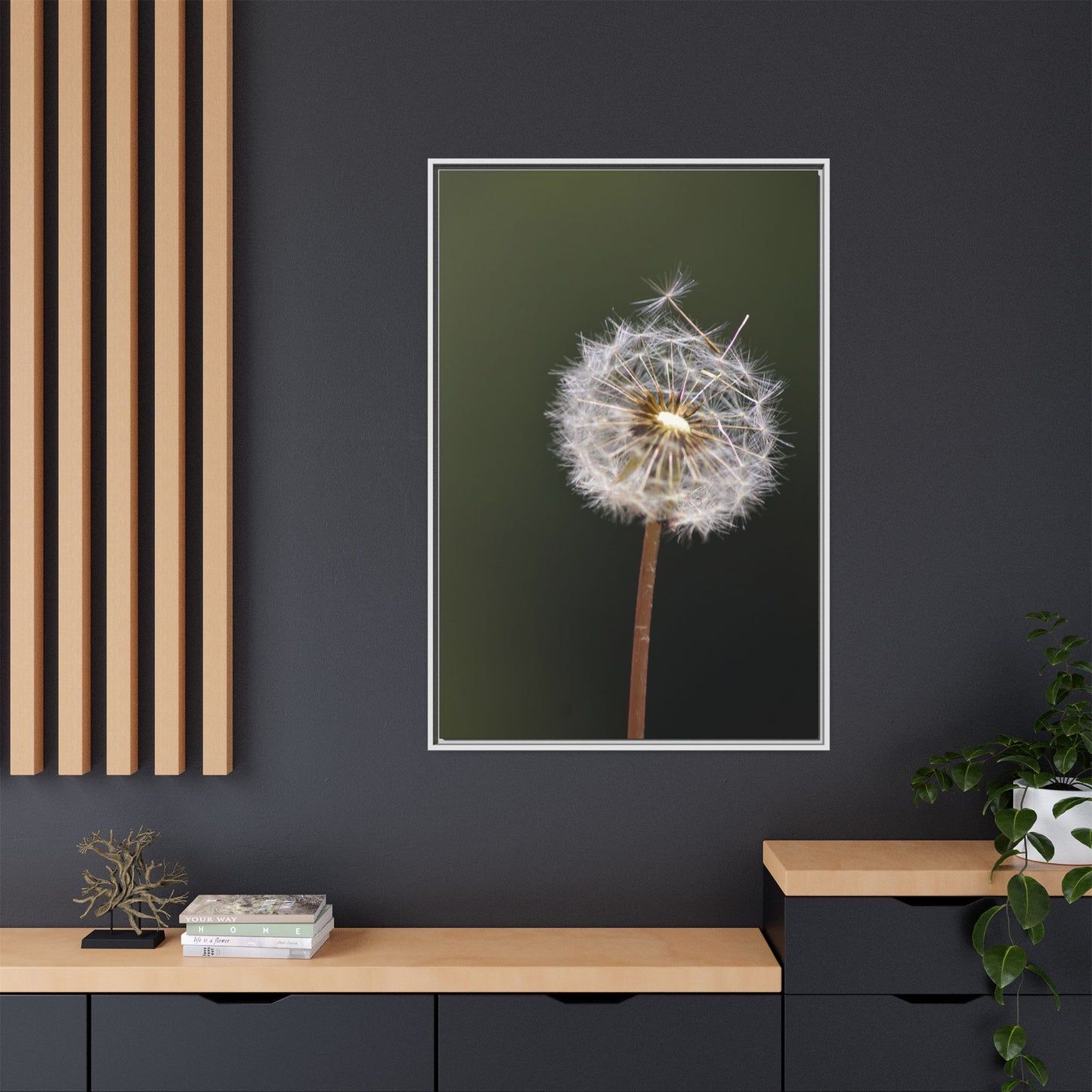 Framed Dandelion Canvas Print — Matte Botanical Wall Art