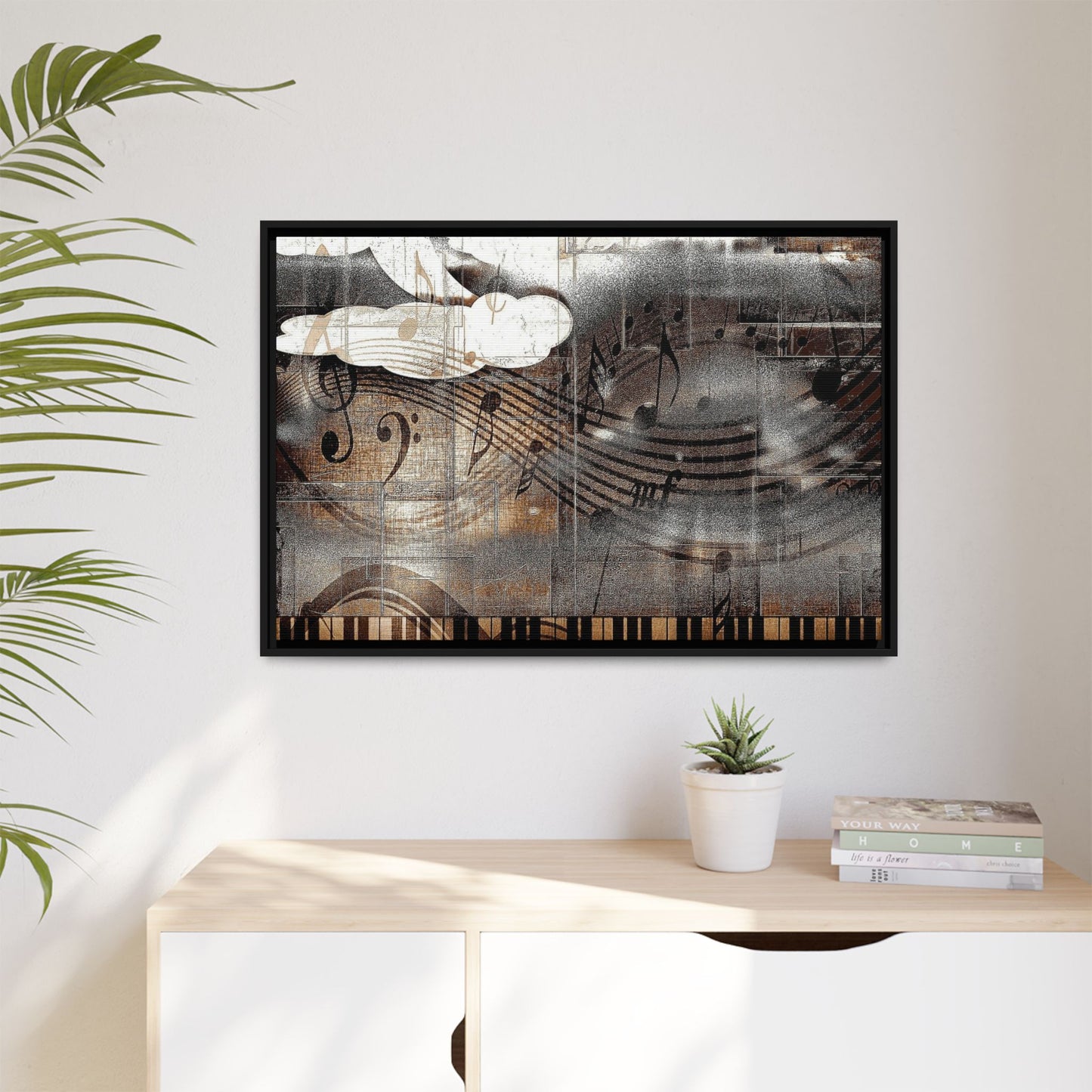 Framed Music Notes Canvas Print — Abstract Vintage Piano & Sheet Music Wall Art