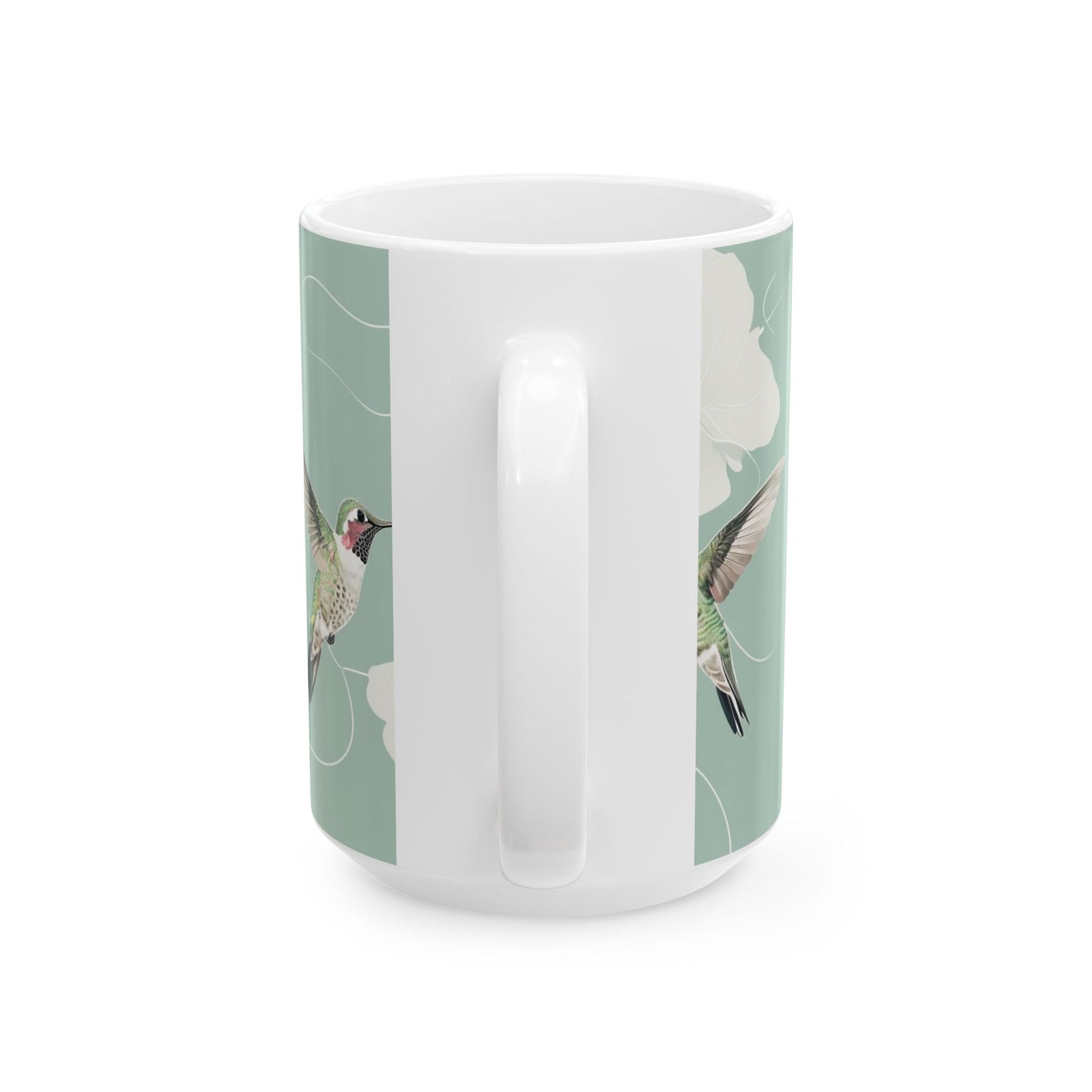 Hummingbird Floral Ceramic Mug – Botanical Mint Coffee Cup (11oz & 15oz)