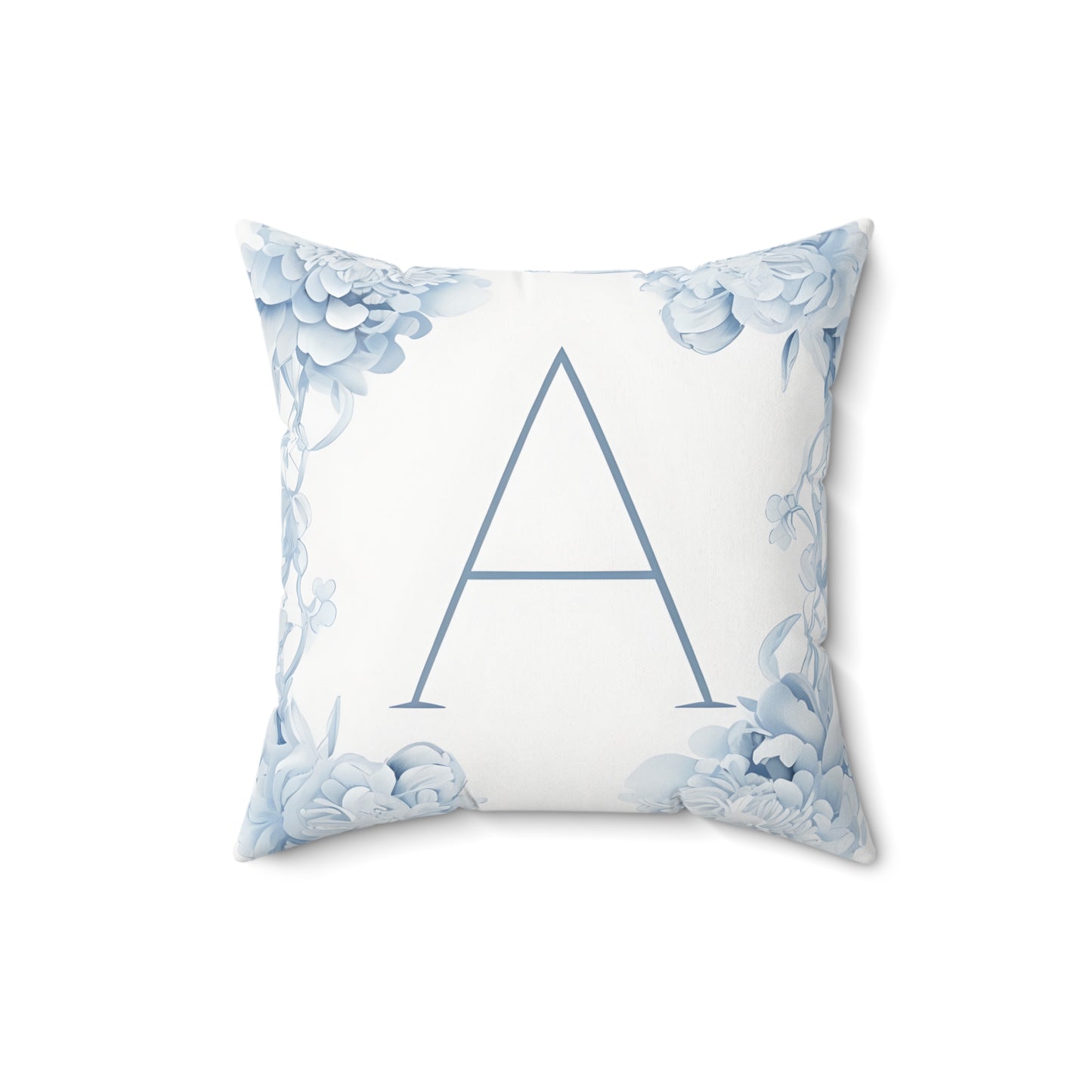 Monogram Pillow - Blue Floral Letter 'A' Square Throw Pillow