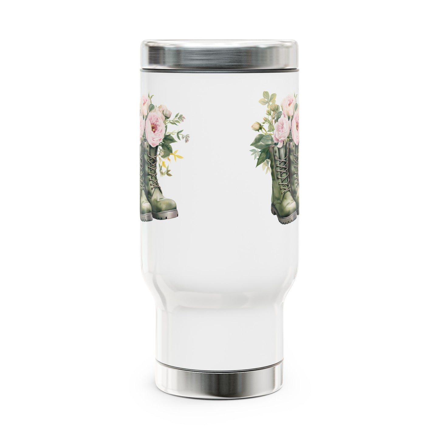 Floral Combat Boots Travel Mug — 14 oz Stainless Steel Insulated Tumbler
