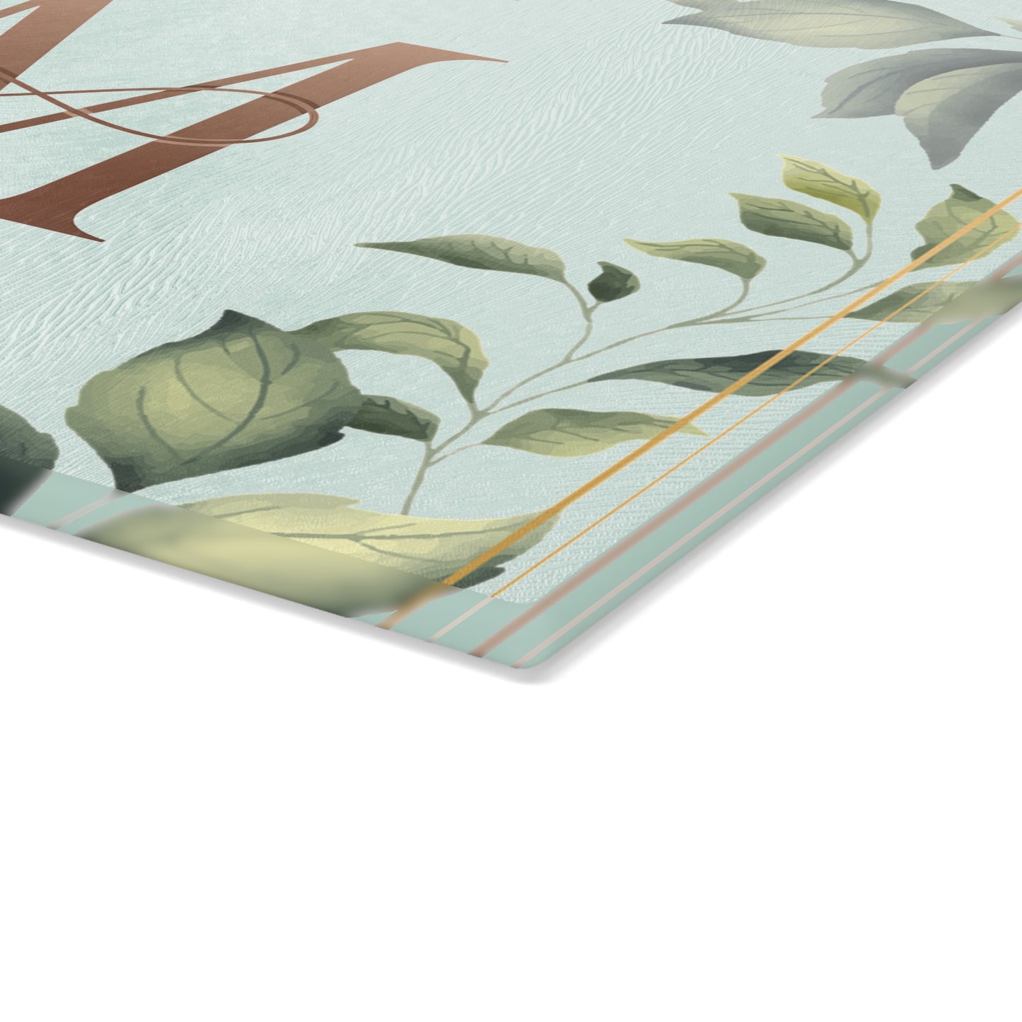 Monogram M Glass Cutting Board — Floral Mint Kitchen Decor