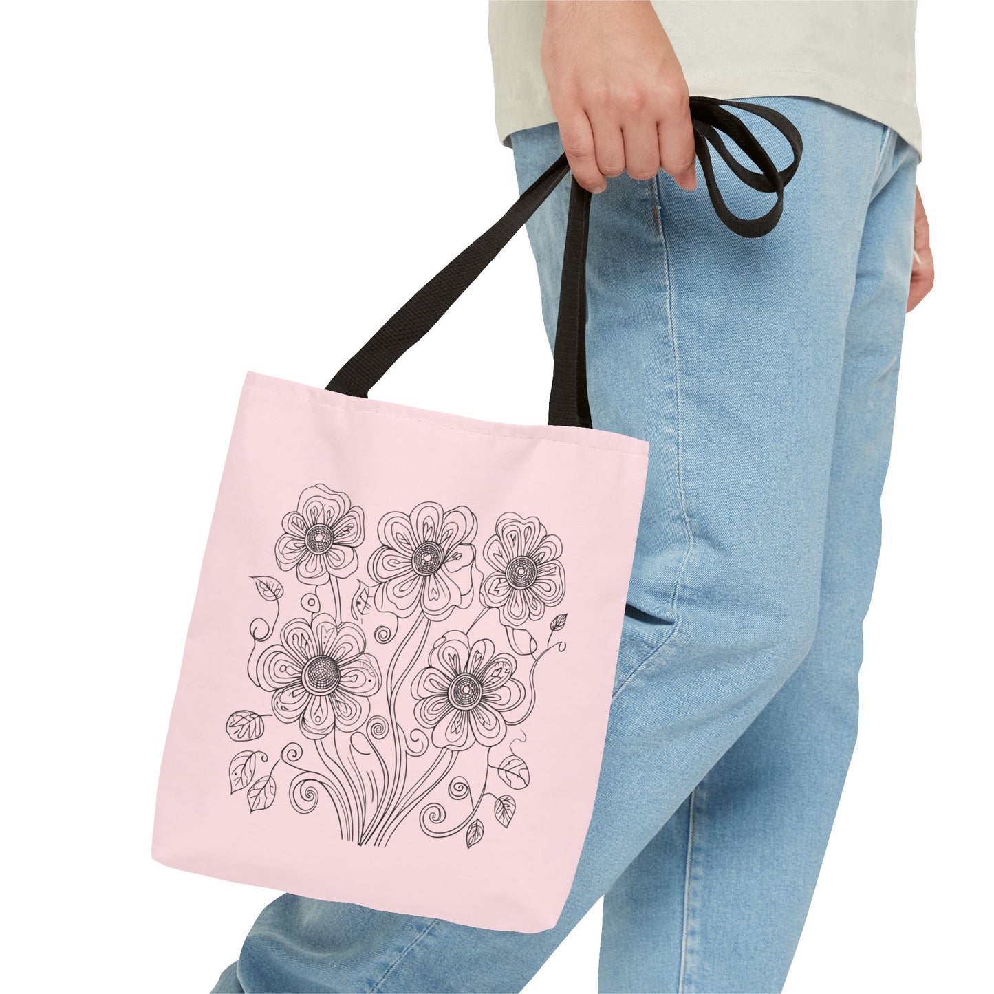 Floral Doodle Pink Tote Bag — Hand-Drawn Flower Design
